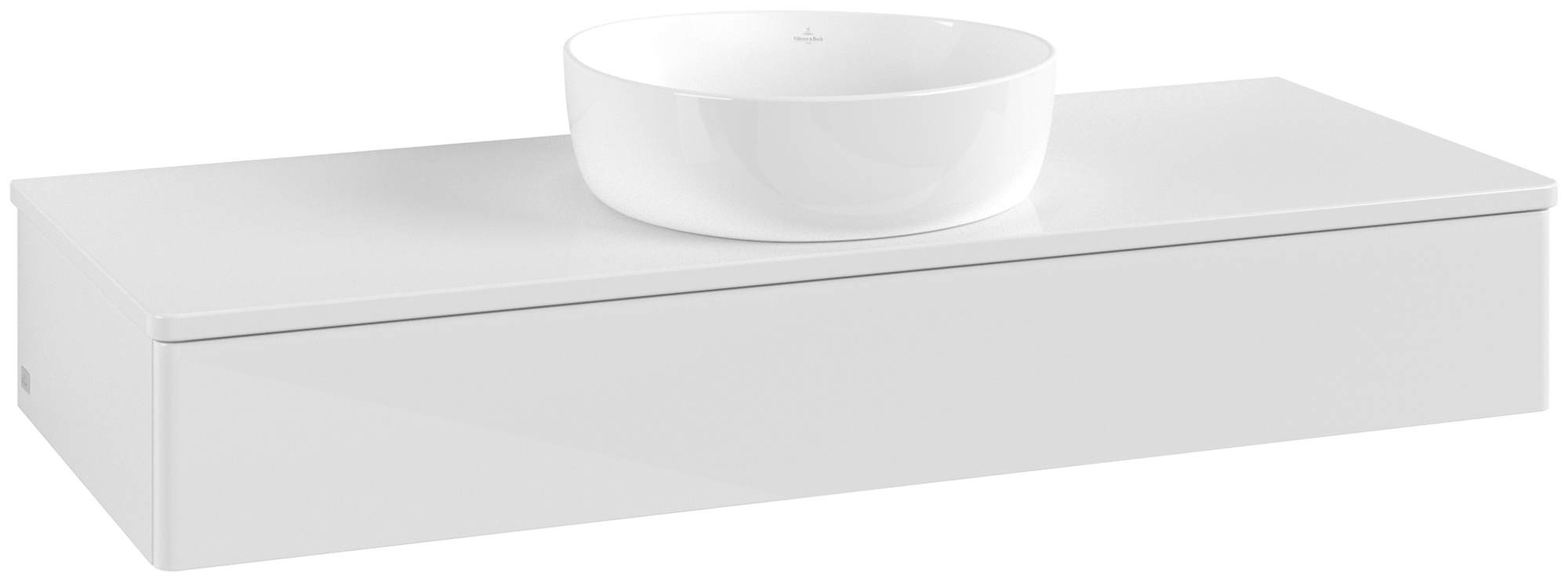 Villeroy & Boch Antao Waschbeckenunterschrank, mit Beleuchtung, 1 Auszug, 1200x190x500mm, Front ohne Struktur, Korpus: Glossy White Lacquer, Front: Glossy White Lacquer, Abdeckplatte: Glossy White Lacquer