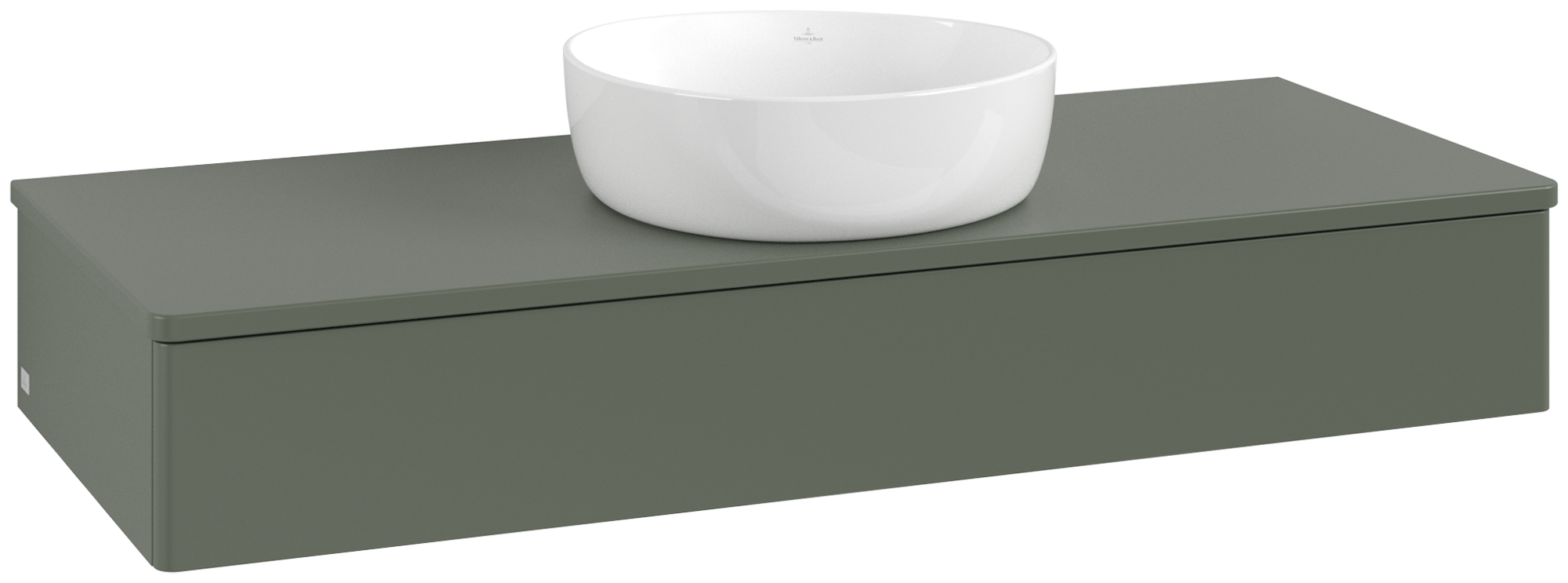 Villeroy & Boch Antao Vanity unit, with lighting, 1 pull-out compartment, 1200x190x500mm, Front without structure, Body: Leaf Green Matt Lacquer, Front: Leaf Green Matt Lacquer, Cover plate: Leaf Green Matt Lacquer