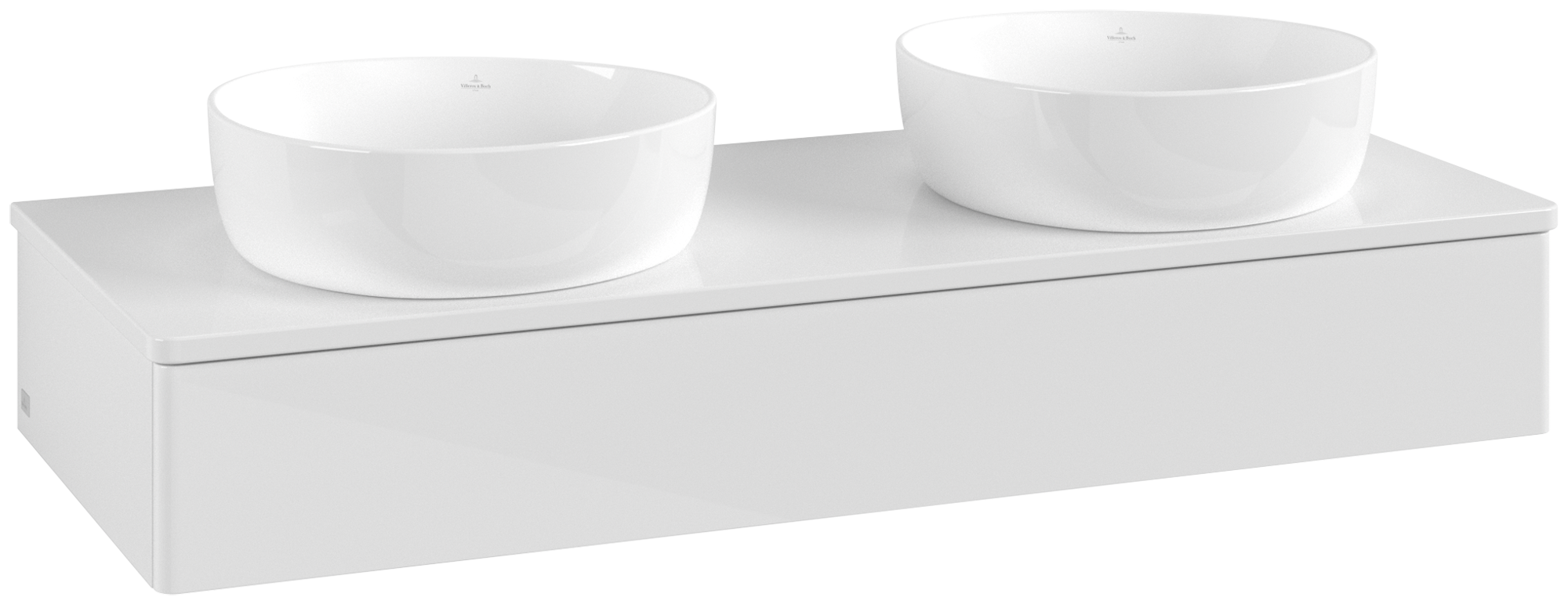 Villeroy & Boch Antao Waschbeckenunterschrank, mit Beleuchtung, 1 Auszug, 1200x190x500mm, Front ohne Struktur, Korpus: Glossy White Lacquer, Front: Glossy White Lacquer, Abdeckplatte: Glossy White Lacquer