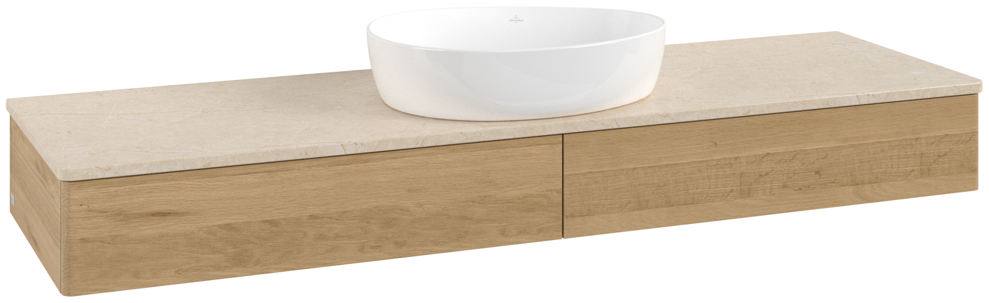 Villeroy & Boch Antao Vanity unit, with lighting, 2 pull-out compartments, 1600x190x500mm, Front without structure, Body: Honey Oak, Front: Honey Oak, Cover plate: Botticino
