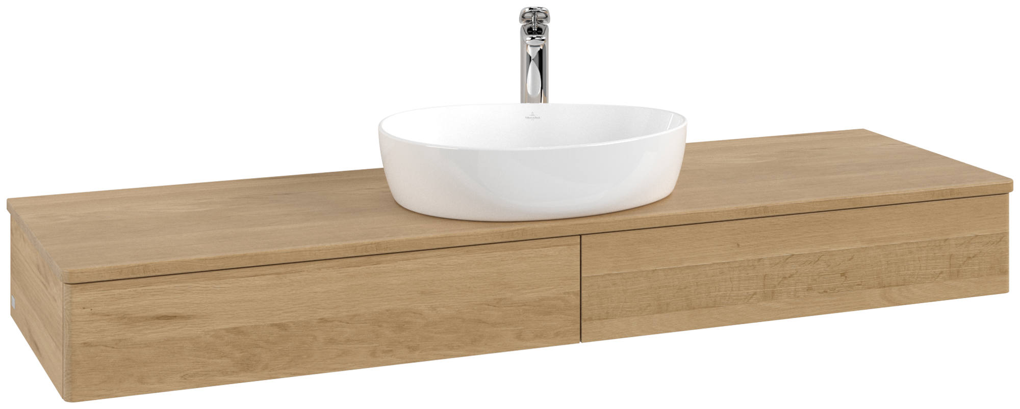 Villeroy & Boch Antao Vanity unit, with lighting, 2 pull-out compartments, 1600x190x500mm, Front without structure, Body: Honey Oak, Front: Honey Oak, Cover plate: Honey Oak