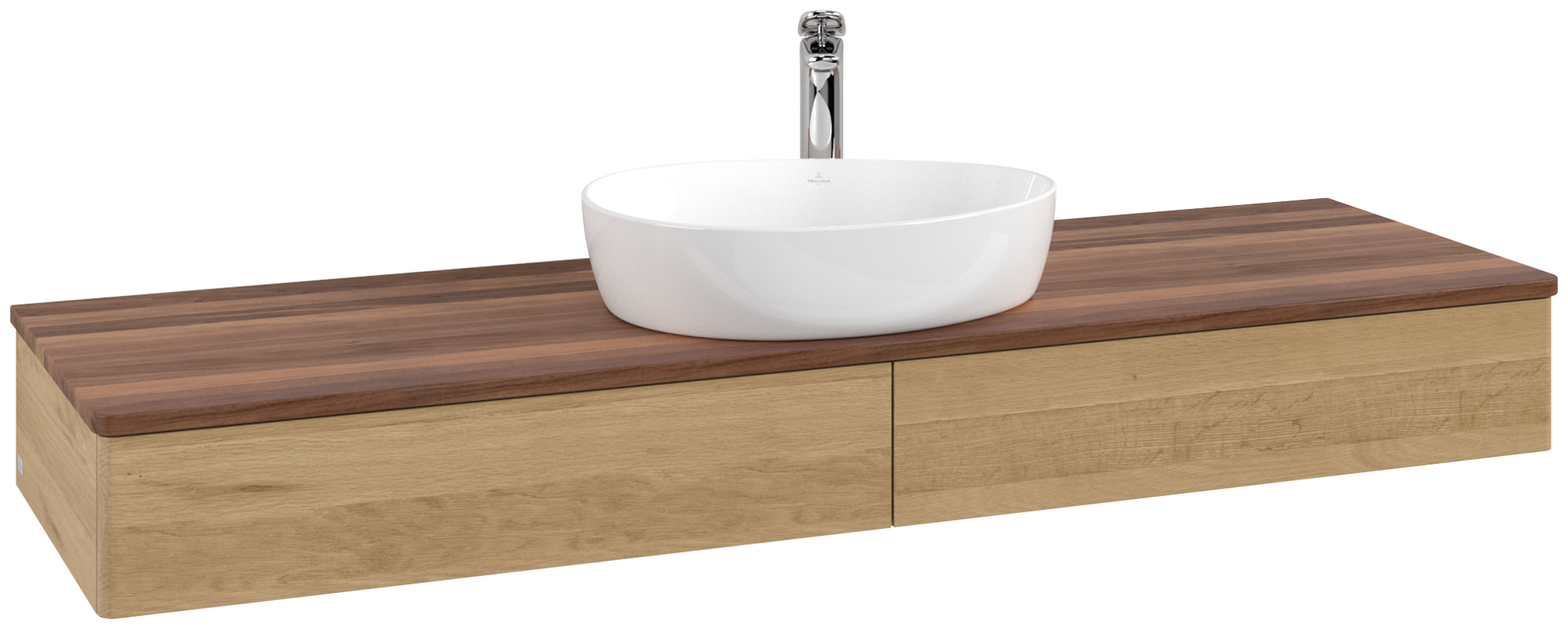 Villeroy & Boch Antao Vanity unit, with lighting, 2 pull-out compartments, 1600x190x500mm, Front without structure, Body: Honey Oak, Front: Honey Oak, Cover plate: Warm Walnut