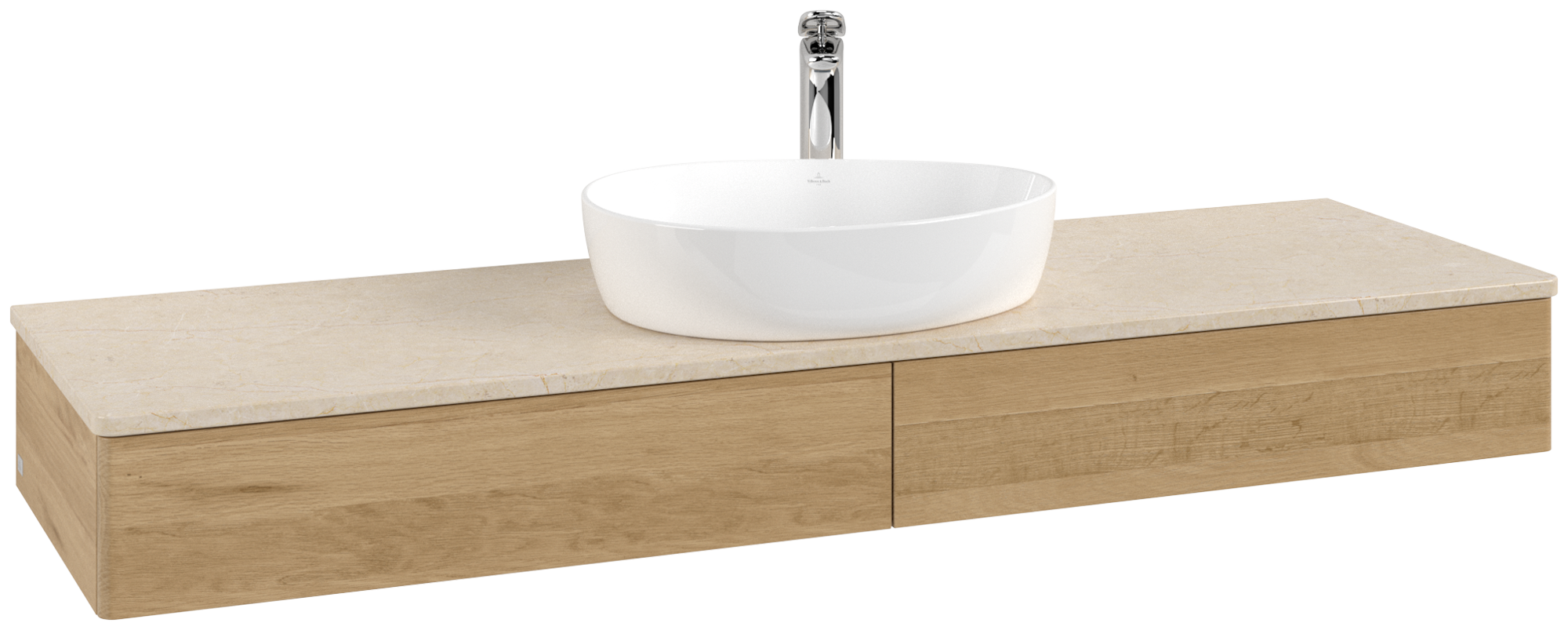 Villeroy & Boch Antao Vanity unit, with lighting, 2 pull-out compartments, 1600x190x500mm, Front without structure, Body: Honey Oak, Front: Honey Oak, Cover plate: Botticino