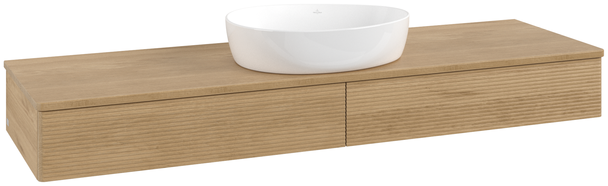 Villeroy & Boch Antao Vanity unit, with lighting, 2 pull-out compartments, 1600x190x500mm, Front with grain texture, Body: Honey Oak, Front: Honey Oak, Cover plate: Honey Oak