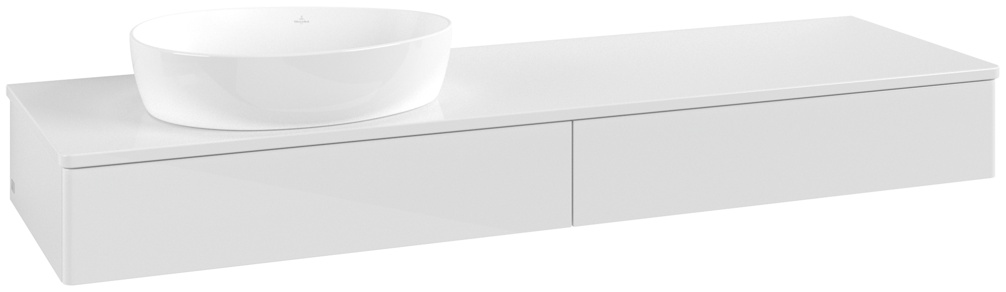 Villeroy & Boch Antao Waschbeckenunterschrank, mit Beleuchtung, 2 Auszüge, 1600x190x500mm, Front ohne Struktur, Korpus: Glossy White Lacquer, Front: Glossy White Lacquer, Abdeckplatte: Glossy White Lacquer