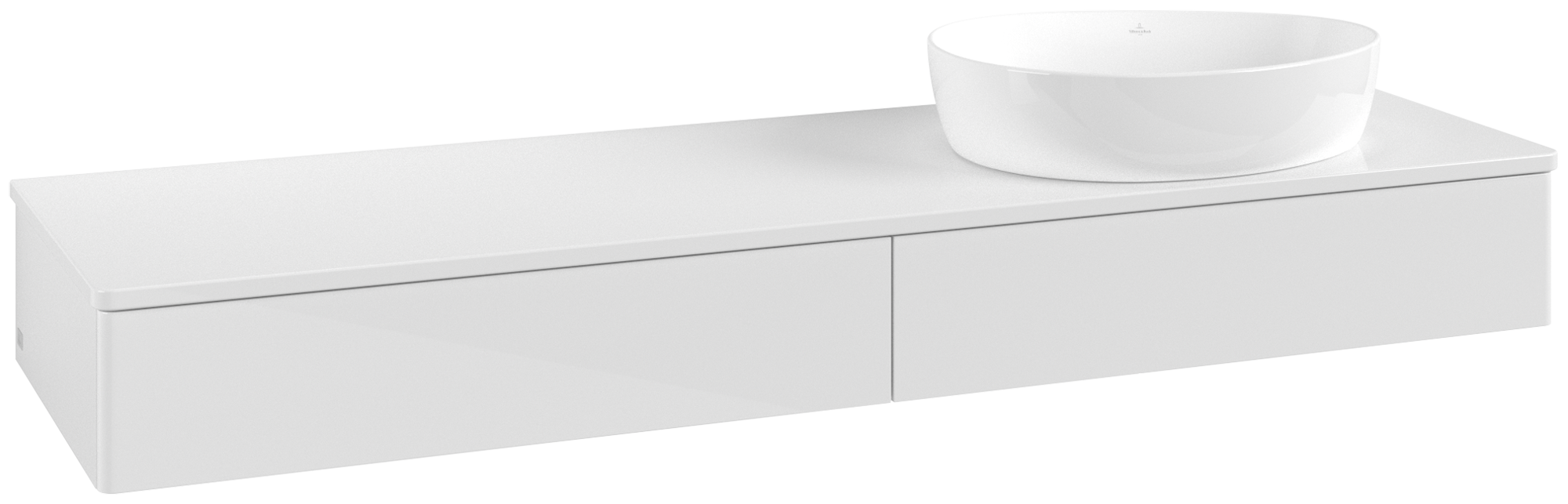 Villeroy & Boch Antao Waschbeckenunterschrank, mit Beleuchtung, 2 Auszüge, 1600x190x500mm, Front ohne Struktur, Korpus: Glossy White Lacquer, Front: Glossy White Lacquer, Abdeckplatte: Glossy White Lacquer
