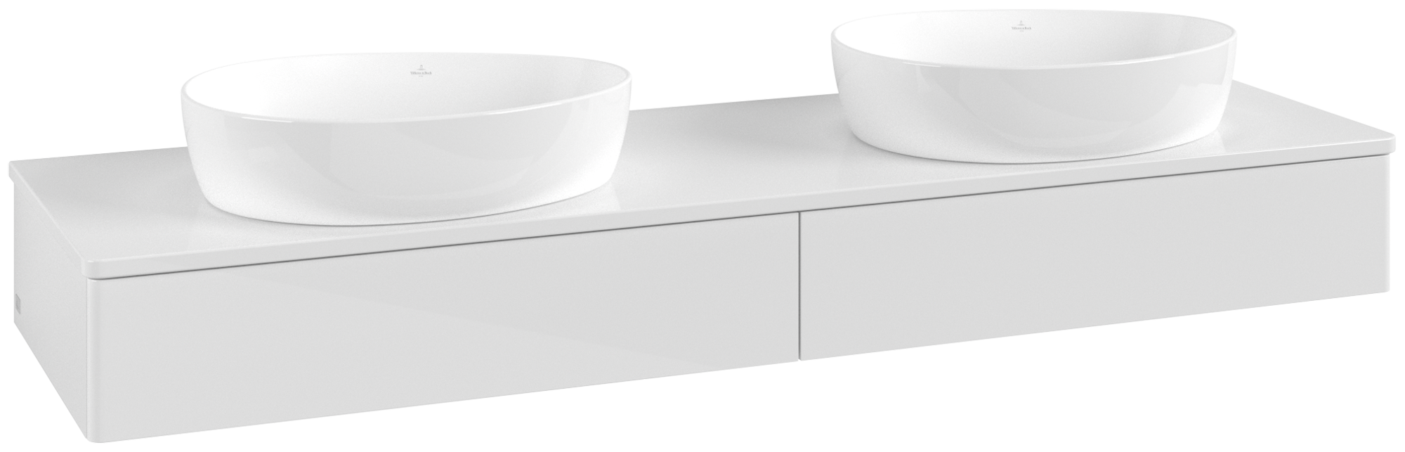 Villeroy & Boch Antao Waschbeckenunterschrank, mit Beleuchtung, 2 Auszüge, 1600x190x500mm, Front ohne Struktur, Korpus: Glossy White Lacquer, Front: Glossy White Lacquer, Abdeckplatte: Glossy White Lacquer