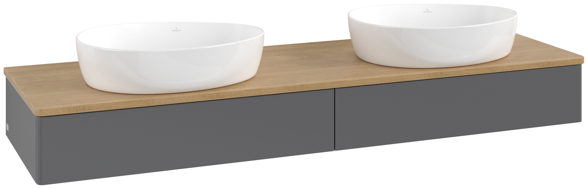 Villeroy & Boch Antao Vanity unit, with lighting, 2 pull-out compartments, 1600x190x500mm, Front without structure, Body: Anthracite Matt Lacquer, Front: Anthracite Matt Lacquer, Cover plate: Honey Oak