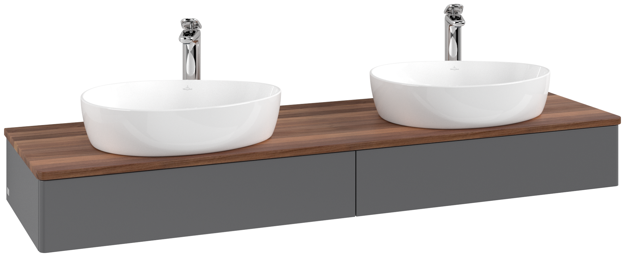 Villeroy & Boch Antao Vanity unit, with lighting, 2 pull-out compartments, 1600x190x500mm, Front without structure, Body: Anthracite Matt Lacquer, Front: Anthracite Matt Lacquer, Cover plate: Warm Walnut