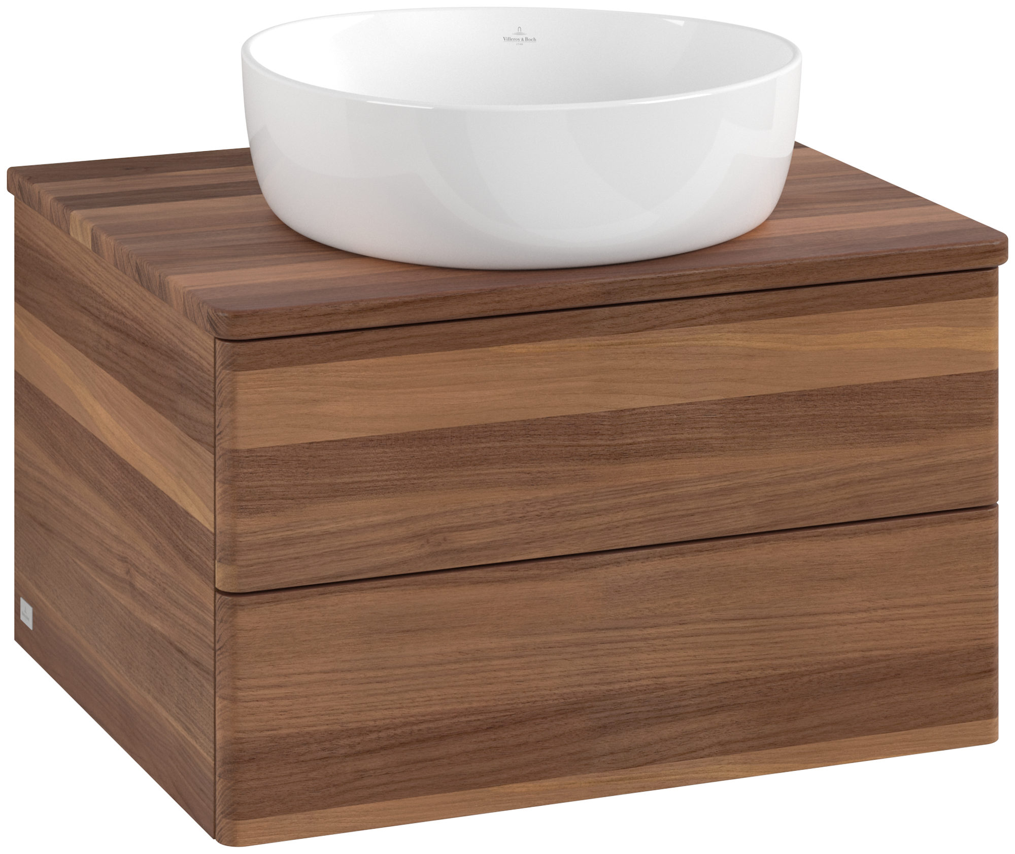 Villeroy & Boch Antao Meuble sous plan, avec éclairage, 2 tiroirs sur rails, 600x360x500mm, Façade sans structure, Caisson: Warm Walnut, Façade: Warm Walnut, Plaque de recouvrement: Warm Walnut