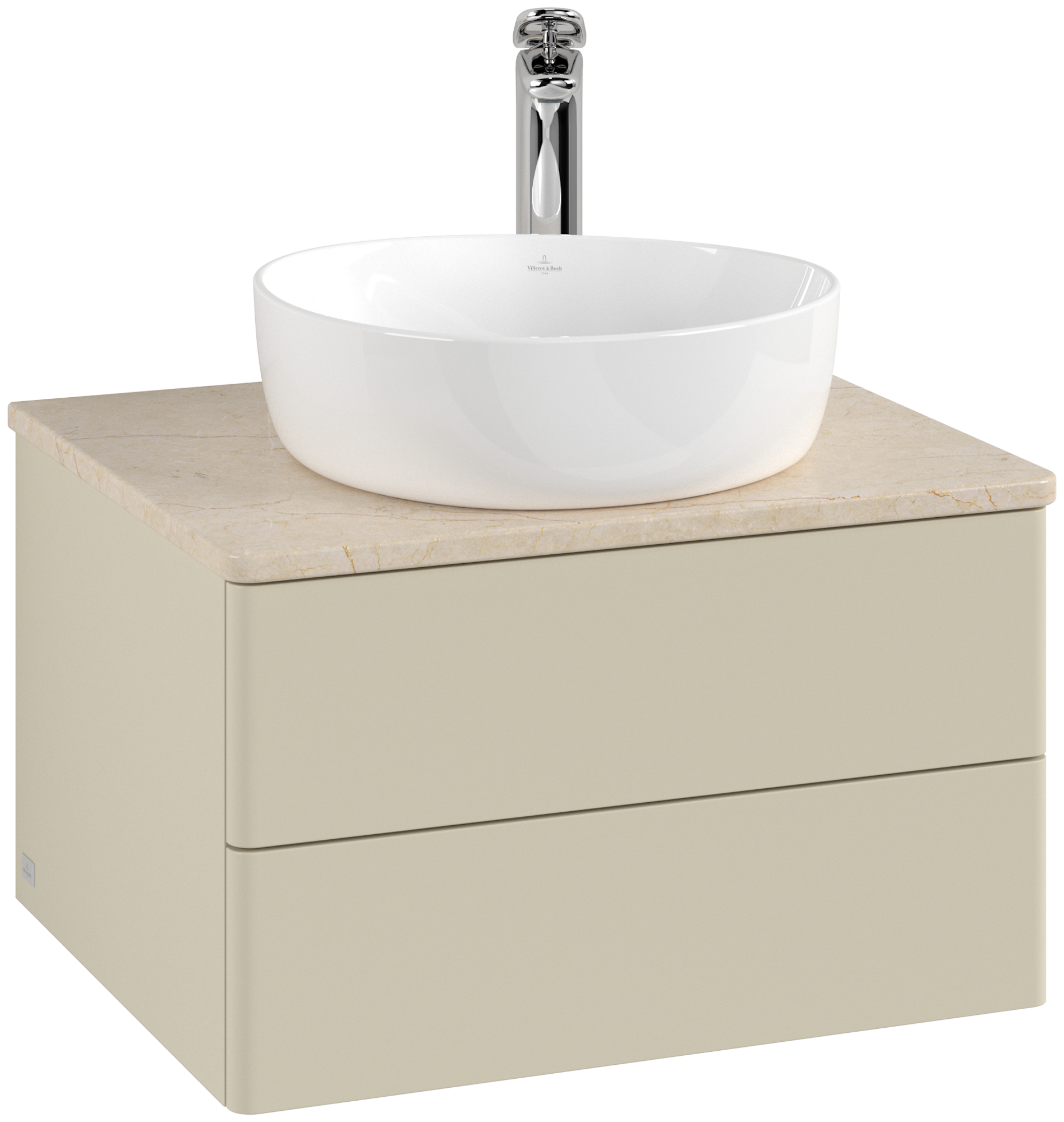 Villeroy & Boch Antao Meuble sous plan, avec éclairage, 2 tiroirs sur rails, 600x360x500mm, Façade sans structure, Caisson: Silk Grey Matt Lacquer, Façade: Silk Grey Matt Lacquer, Plaque de recouvrement: Botticino