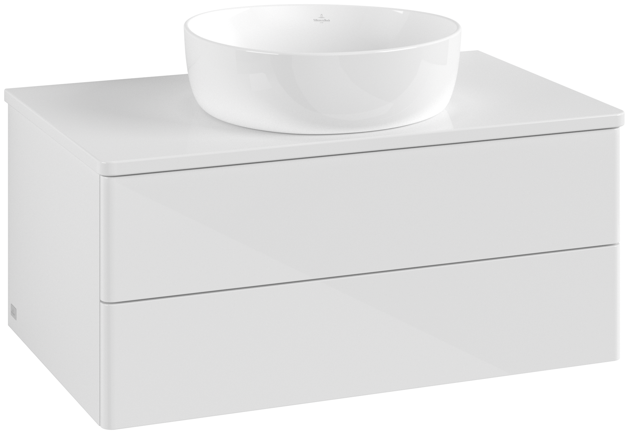 Villeroy & Boch Antao Waschbeckenunterschrank, mit Beleuchtung, 2 Auszüge, 800x360x500mm, Front ohne Struktur, Korpus: Glossy White Lacquer, Front: Glossy White Lacquer, Abdeckplatte: Glossy White Lacquer