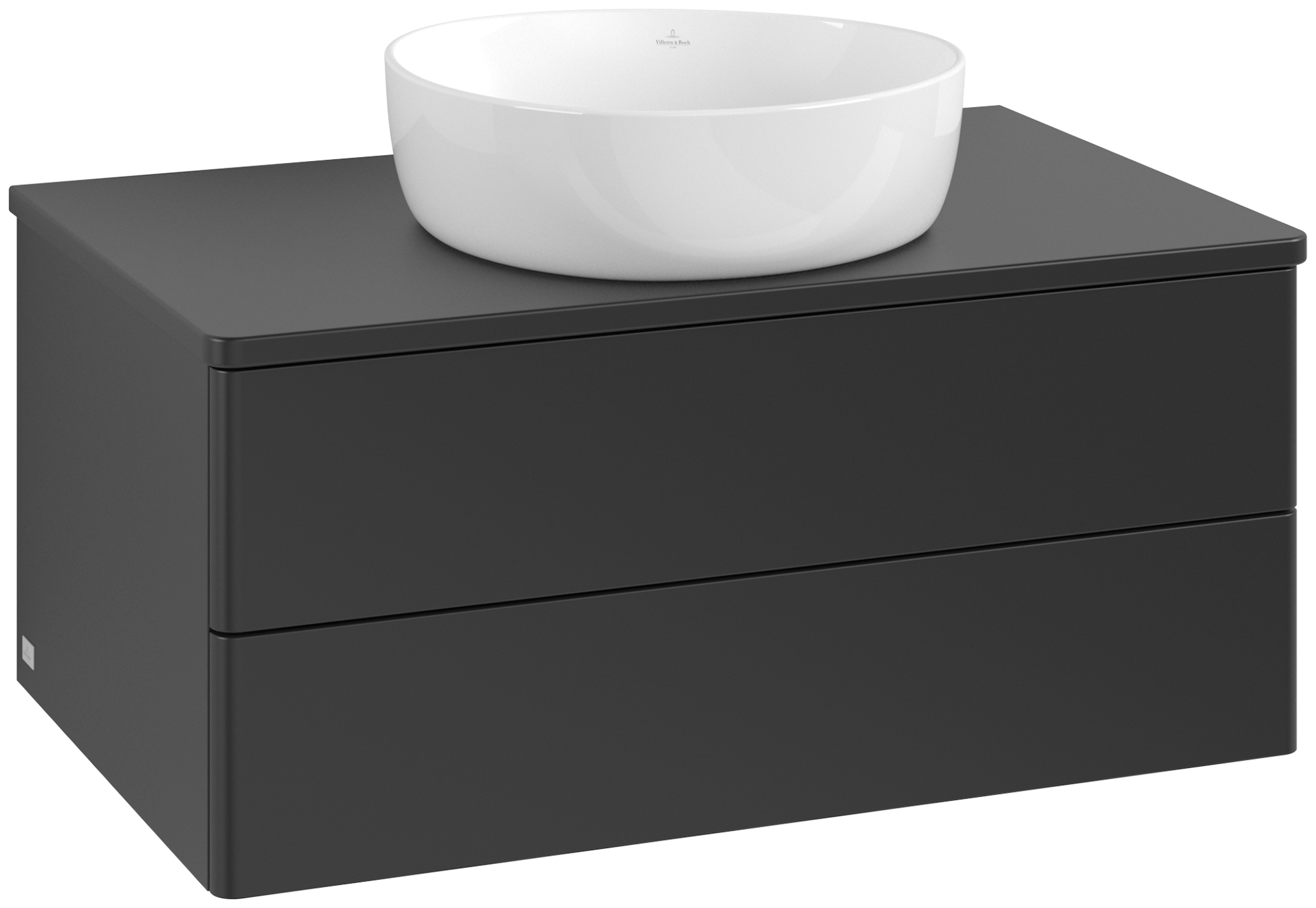 Villeroy & Boch Antao Wastafelonderkast, met verlichting, 2 uittrekladen, 800x360x500mm, front zonder structuur, Corpus: Black Matt Lacquer, Front: Black Matt Lacquer, Afdekplaat: Black Matt Lacquer