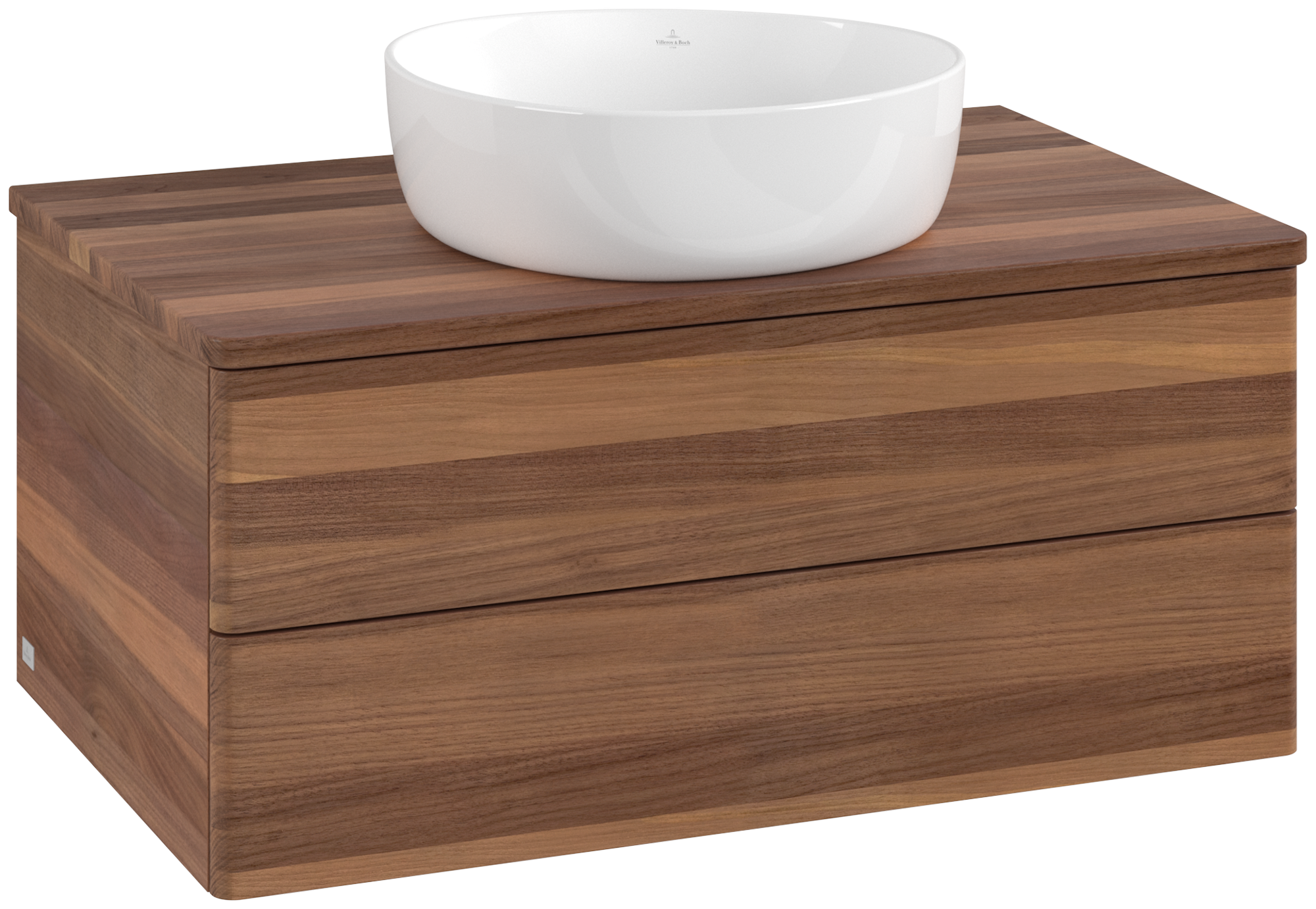 Villeroy & Boch Antao Wastafelonderkast, met verlichting, 2 uittrekladen, 800x360x500mm, front zonder structuur, Corpus: Warm Walnut, Front: Warm Walnut, Afdekplaat: Warm Walnut