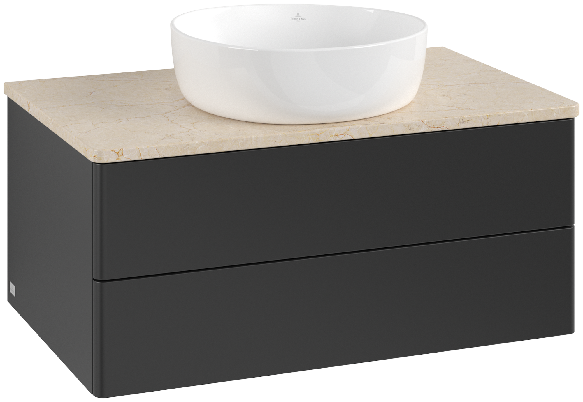 Villeroy & Boch Antao Vanity unit, with lighting, 2 pull-out compartments, 800x360x500mm, Front without structure, Body: Black Matt Lacquer, Front: Black Matt Lacquer, Cover plate: Botticino