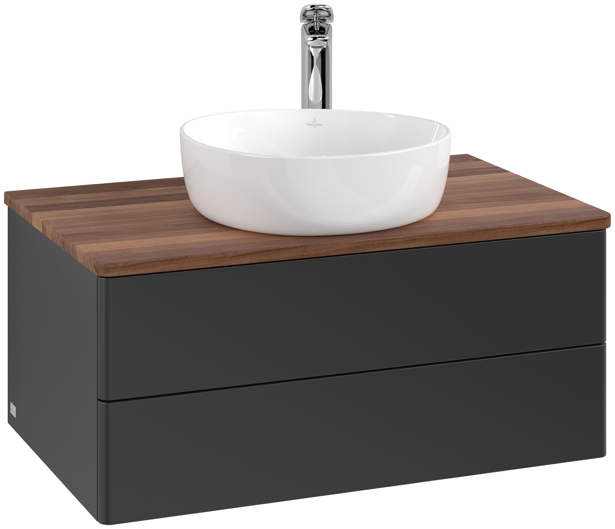 Villeroy & Boch Antao Vanity unit, with lighting, 2 pull-out compartments, 800x360x500mm, Front without structure, Body: Black Matt Lacquer, Front: Black Matt Lacquer, Cover plate: Warm Walnut