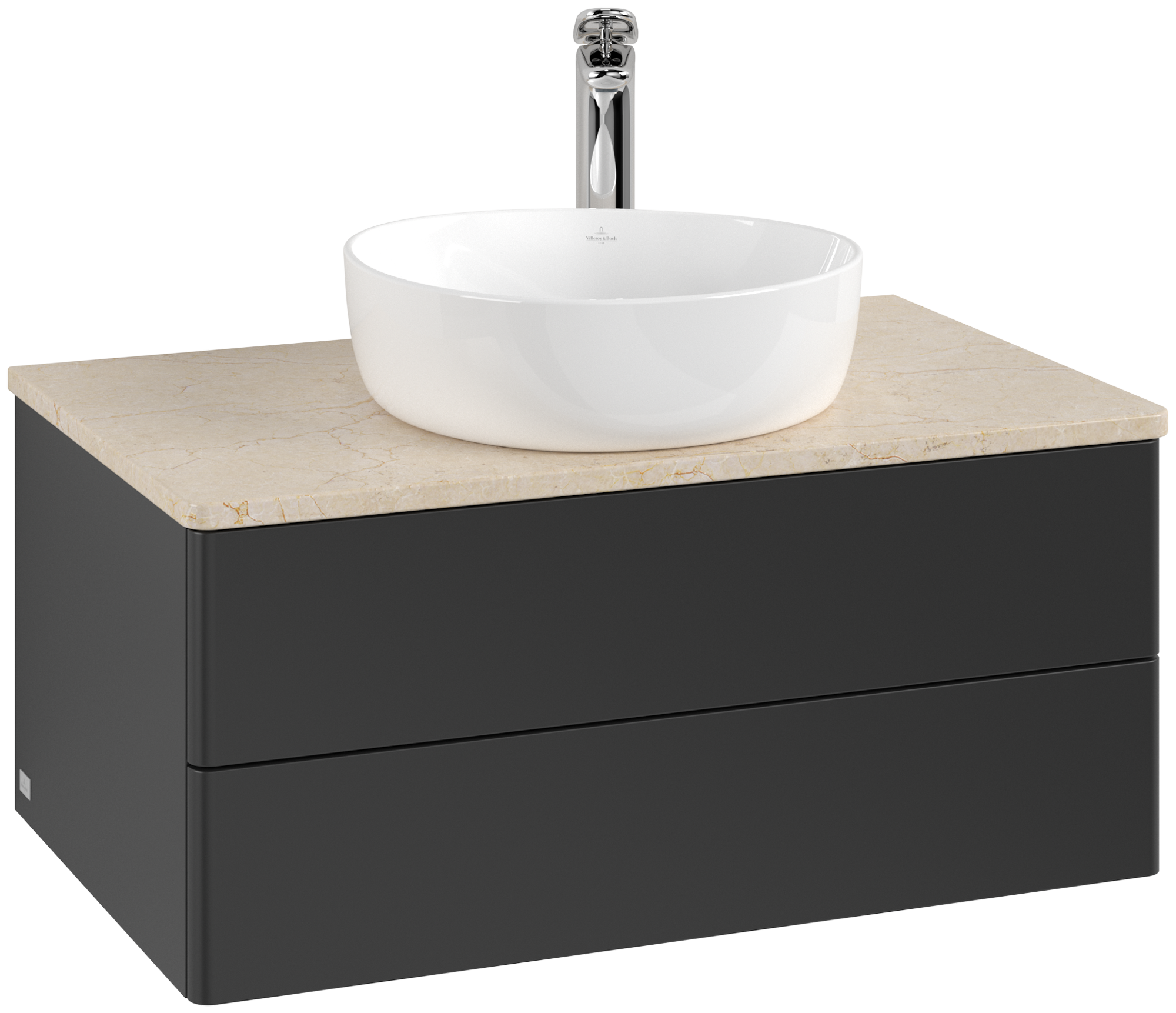 Villeroy & Boch Antao Vanity unit, with lighting, 2 pull-out compartments, 800x360x500mm, Front without structure, Body: Black Matt Lacquer, Front: Black Matt Lacquer, Cover plate: Botticino