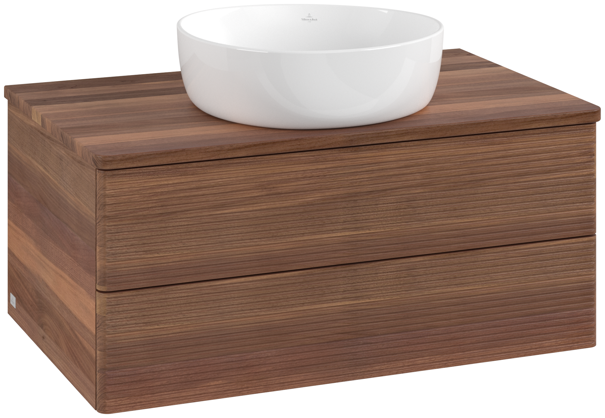 Villeroy & Boch Antao Wastafelonderkast, met verlichting, 2 uittrekladen, 800x360x500mm, front met structuur, Corpus: Warm Walnut, Front: Warm Walnut, Afdekplaat: Warm Walnut