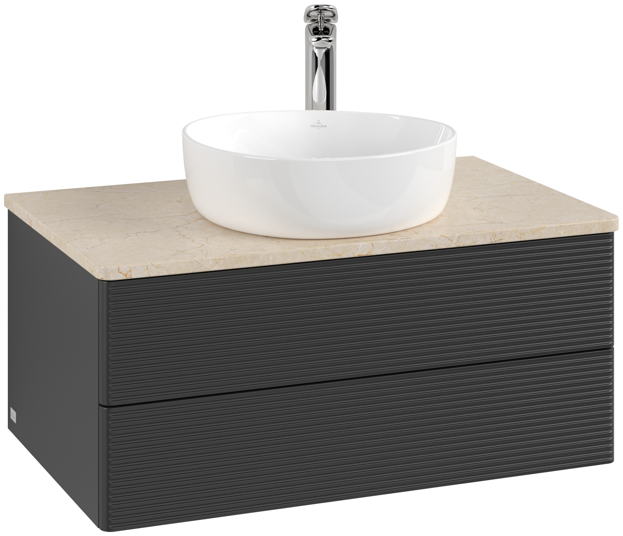 Villeroy & Boch Antao Vanity unit, with lighting, 2 pull-out compartments, 800x360x500mm, Front with grain texture, Body: Black Matt Lacquer, Front: Black Matt Lacquer, Cover plate: Botticino
