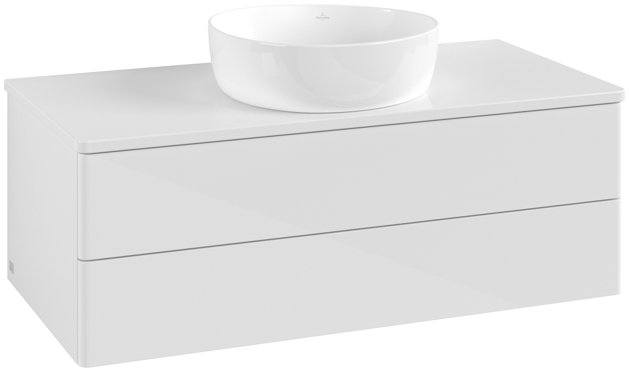 Villeroy & Boch Antao Waschbeckenunterschrank, mit Beleuchtung, 2 Auszüge, 1000x360x500mm, Front ohne Struktur, Korpus: Glossy White Lacquer, Front: Glossy White Lacquer, Abdeckplatte: Glossy White Lacquer