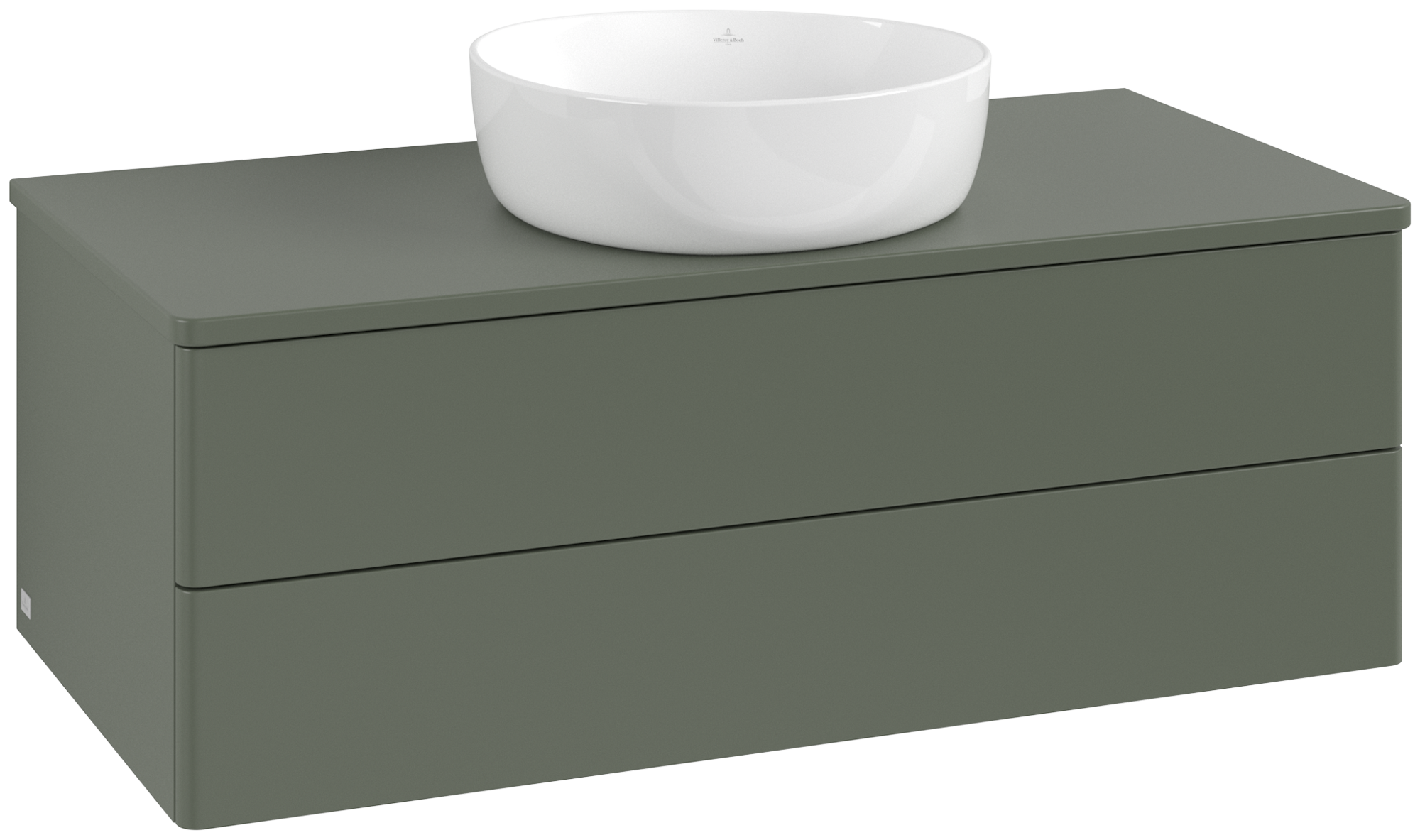 Villeroy & Boch Antao Skåp till tvättställ, med belysning, 2 utdragbara fack, 1000x360x500mm, Framsidan utan kornig struktur, Kropp: Leaf Green Matt Lacquer, Framsida: Leaf Green Matt Lacquer, Täckplatta: Leaf Green Matt Lacquer