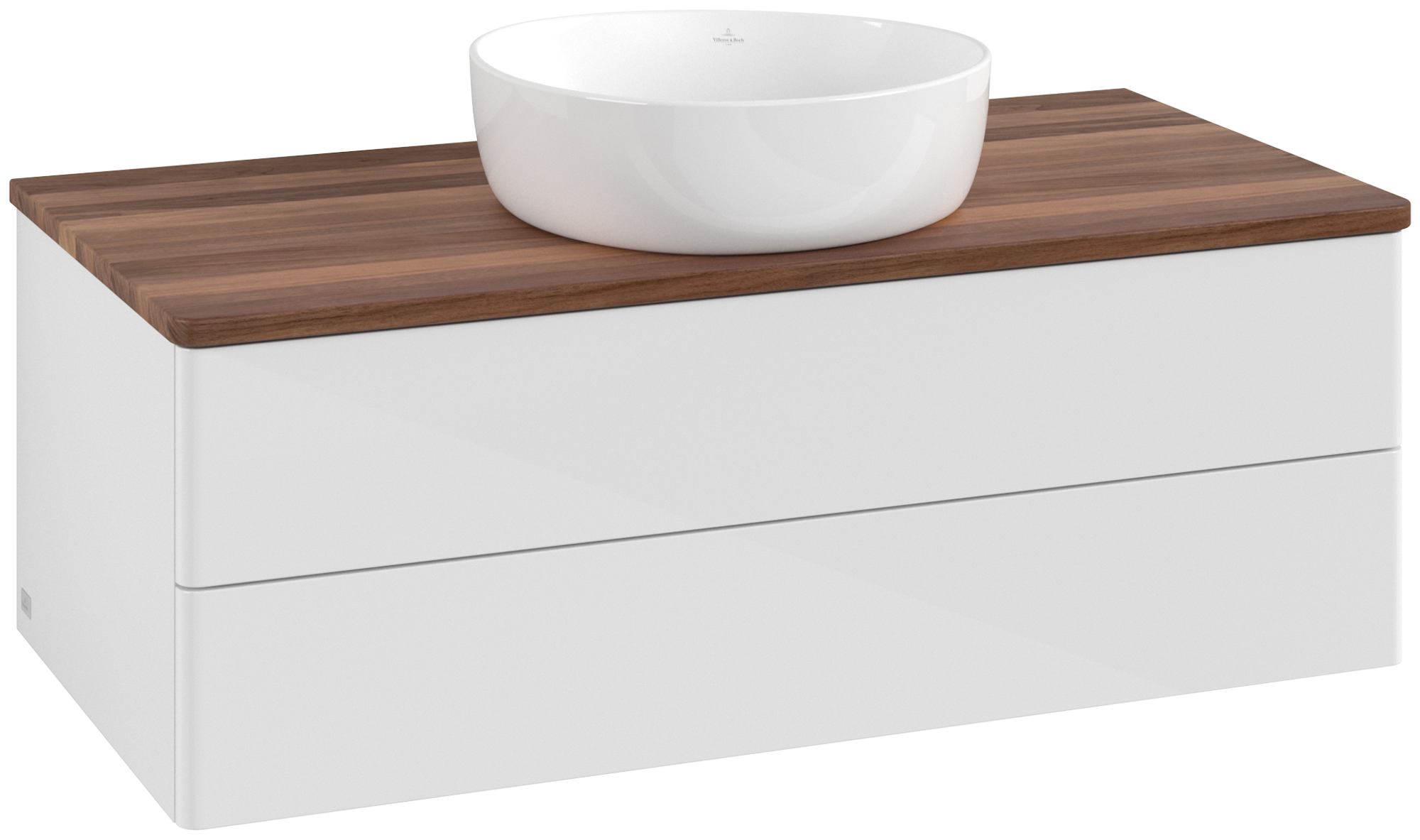 Villeroy & Boch Antao Vanity unit, with lighting, 2 pull-out compartments, 1000x360x500mm, Front without structure, Body: Glossy White Lacquer, Front: Glossy White Lacquer, Cover plate: Warm Walnut