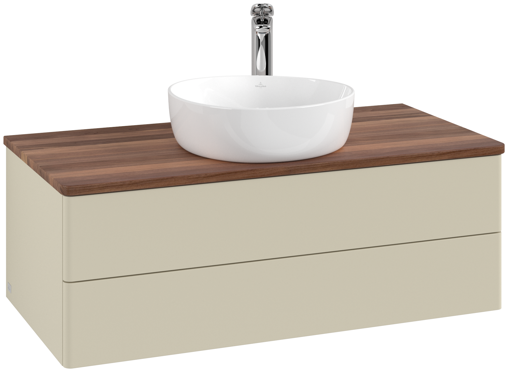 Villeroy & Boch Antao Skåp till tvättställ, med belysning, 2 utdragbara fack, 1000x360x500mm, Framsidan utan kornig struktur, Kropp: Silk Grey Matt Lacquer, Framsida: Silk Grey Matt Lacquer, Täckplatta: Warm Walnut