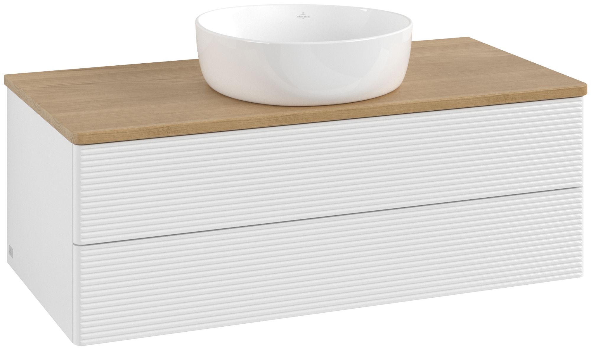 Villeroy & Boch Antao Vanity unit, with lighting, 2 pull-out compartments, 1000x360x500mm, Front with grain texture, Body: Glossy White Lacquer, Front: Glossy White Lacquer, Cover plate: Honey Oak