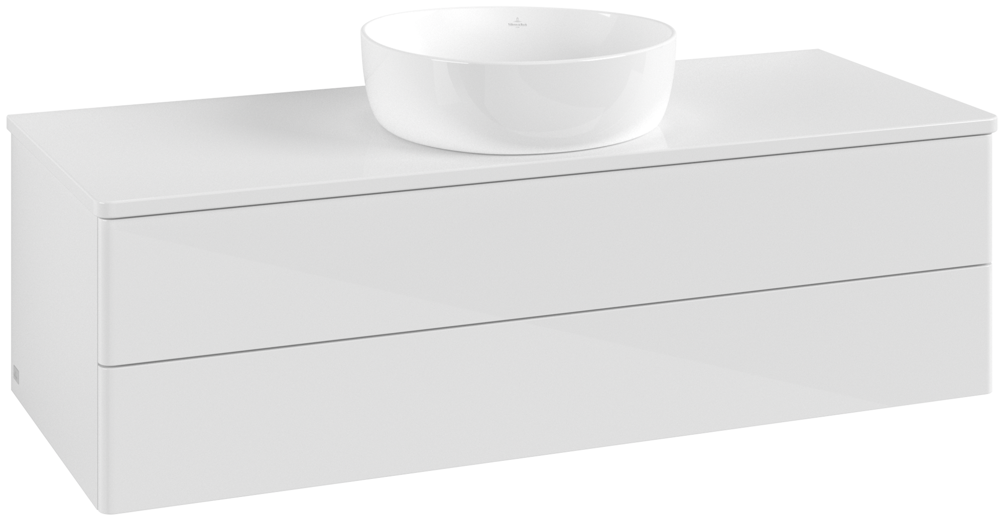 Villeroy & Boch Antao Waschbeckenunterschrank, mit Beleuchtung, 2 Auszüge, 1200x360x500mm, Front ohne Struktur, Korpus: Glossy White Lacquer, Front: Glossy White Lacquer, Abdeckplatte: Glossy White Lacquer
