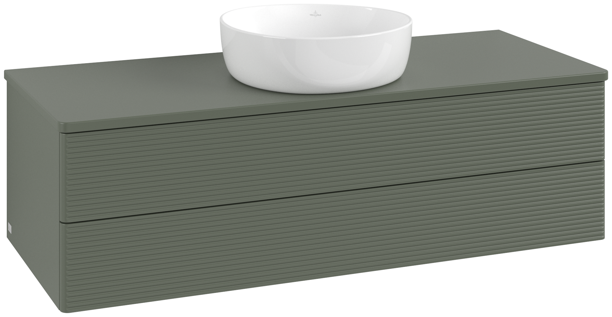 Villeroy & Boch Antao Vanity unit, with lighting, 2 pull-out compartments, 1200x360x500mm, Front with grain texture, Body: Leaf Green Matt Lacquer, Front: Leaf Green Matt Lacquer, Cover plate: Leaf Green Matt Lacquer