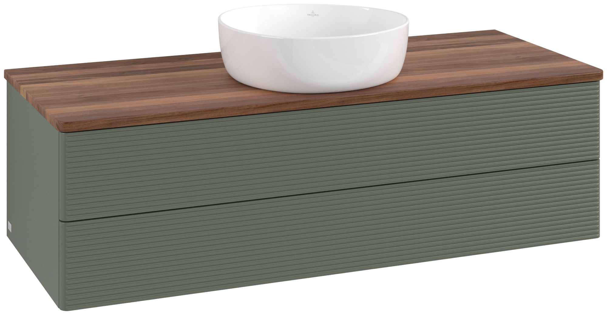 Villeroy & Boch Antao Vanity unit, with lighting, 2 pull-out compartments, 1200x360x500mm, Front with grain texture, Body: Leaf Green Matt Lacquer, Front: Leaf Green Matt Lacquer, Cover plate: Warm Walnut