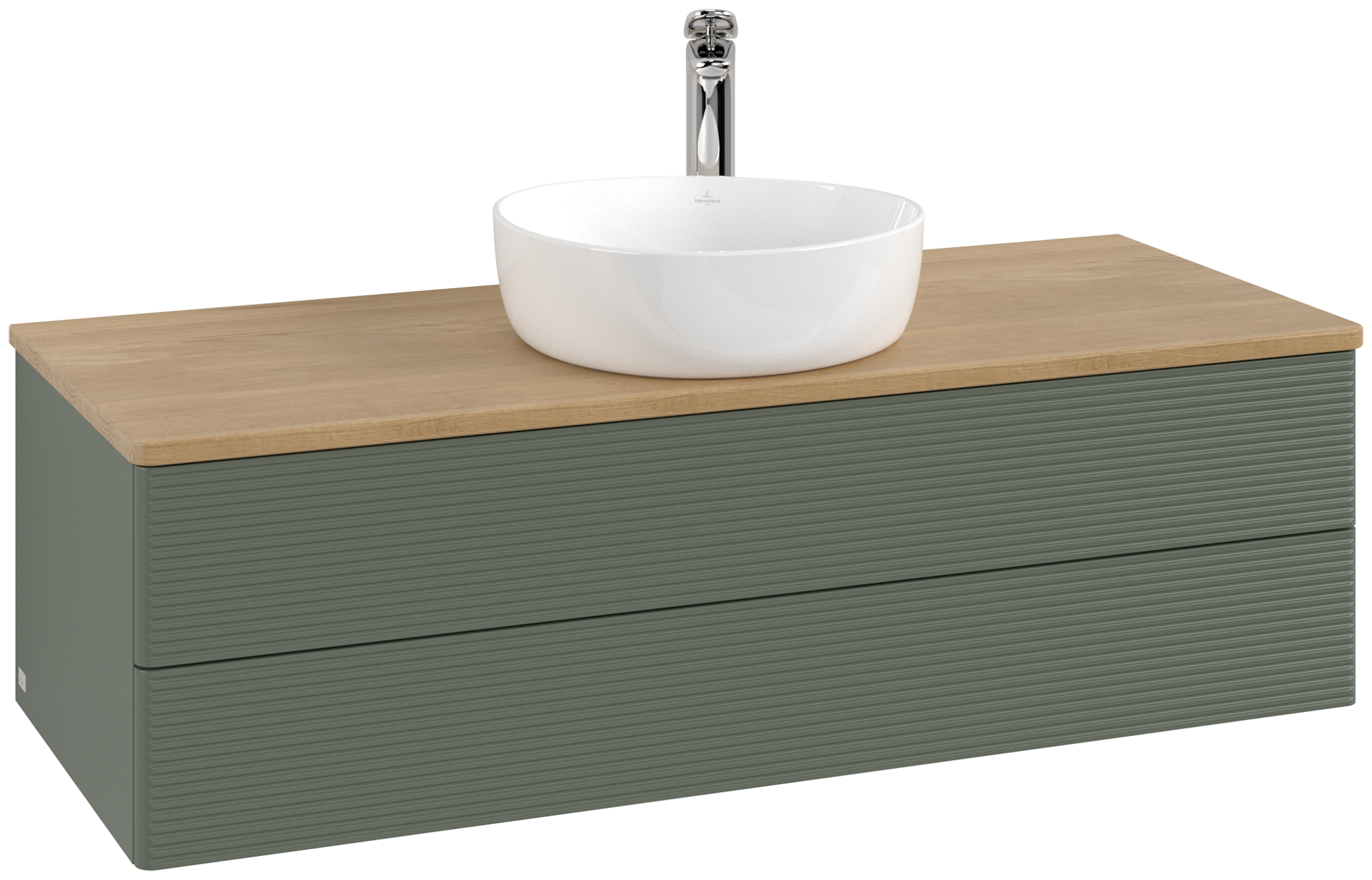 Villeroy & Boch Antao Vanity unit, with lighting, 2 pull-out compartments, 1200x360x500mm, Front with grain texture, Body: Leaf Green Matt Lacquer, Front: Leaf Green Matt Lacquer, Cover plate: Honey Oak