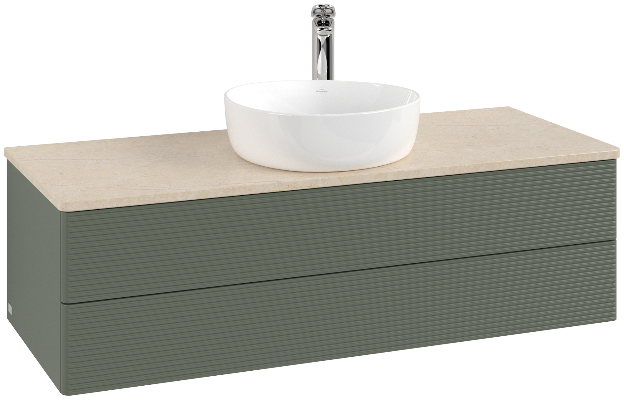 Villeroy & Boch Antao Vanity unit, with lighting, 2 pull-out compartments, 1200x360x500mm, Front with grain texture, Body: Leaf Green Matt Lacquer, Front: Leaf Green Matt Lacquer, Cover plate: Botticino