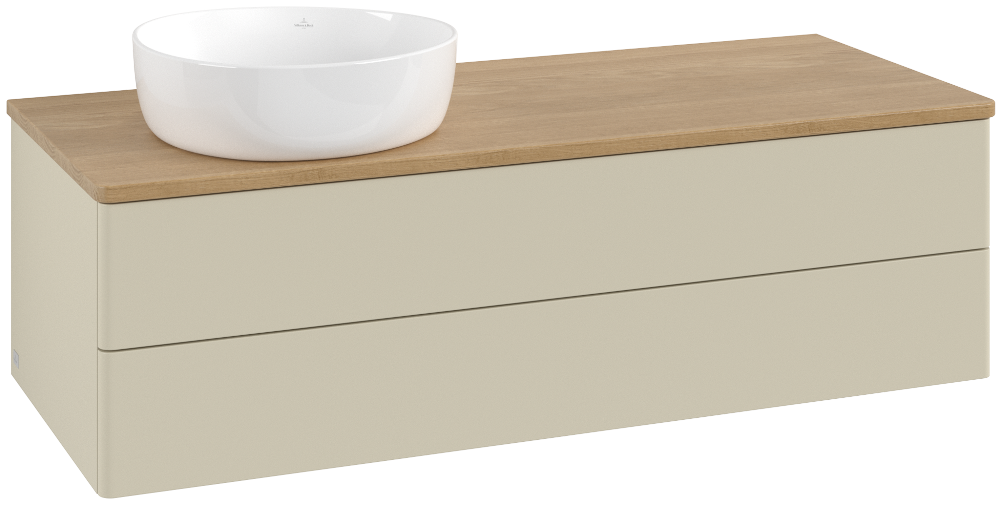 Villeroy & Boch Antao Modulo bajo, con iluminación, 2 compartimentos extraíbles, 1200x360x500mm, sin textura granulada en la parte delantera, Cuerpo: Silk Grey Matt Lacquer, Frontal: Silk Grey Matt Lacquer, Placa de cubierta: Honey Oak