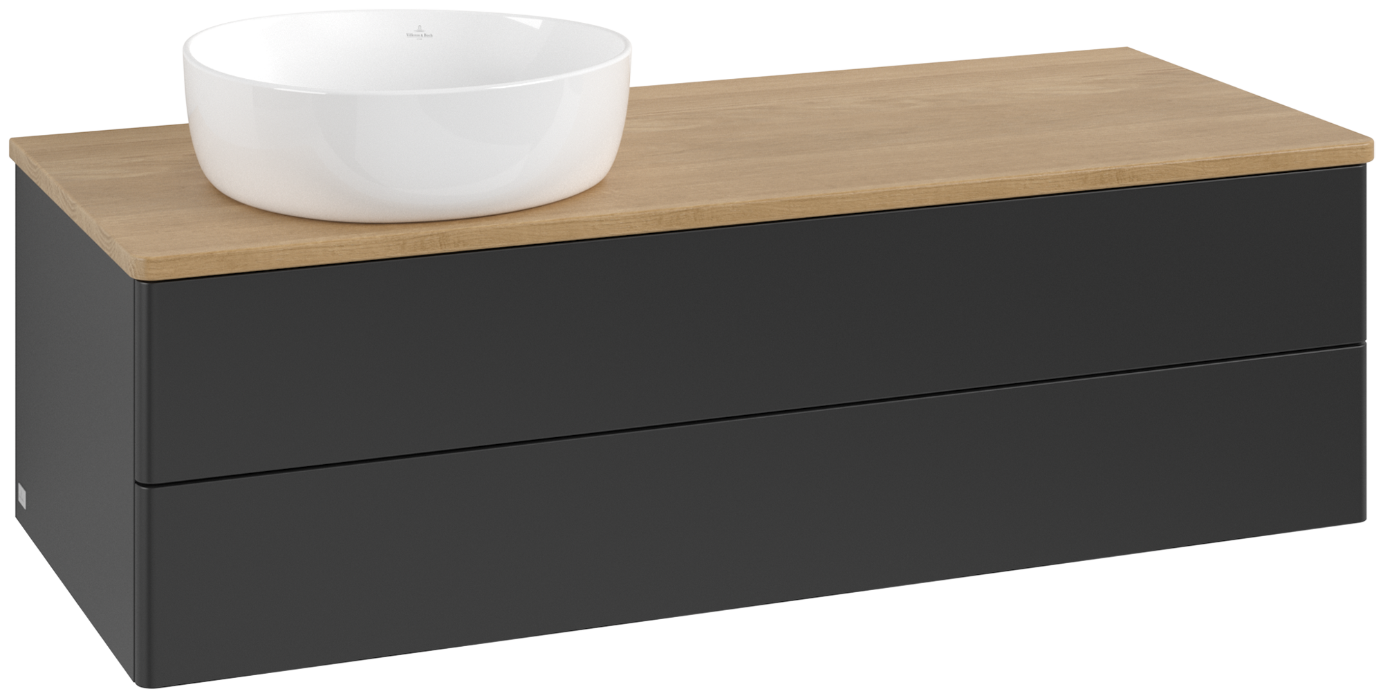 Villeroy & Boch Antao Mobile sottolavabo, con illuminazione, 2 vani estraibili, 1200x360x500mm, Frontale senza texture, Corpo: Black Matt Lacquer, Fronte: Black Matt Lacquer, Piastra di copertura: Honey Oak