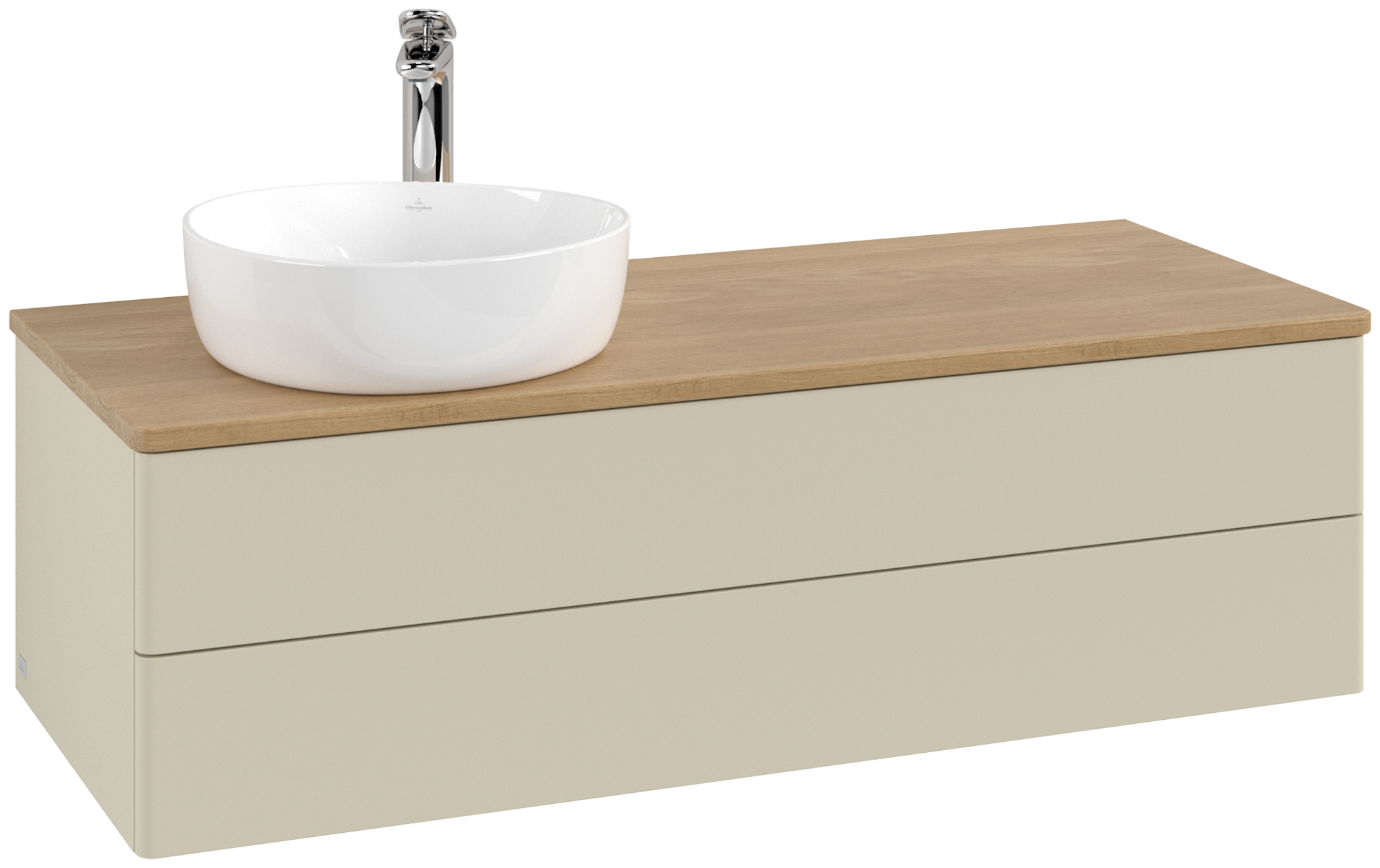 Villeroy & Boch Antao Modulo bajo, con iluminación, 2 compartimentos extraíbles, 1200x360x500mm, sin textura granulada en la parte delantera, Cuerpo: Silk Grey Matt Lacquer, Frontal: Silk Grey Matt Lacquer, Placa de cubierta: Honey Oak