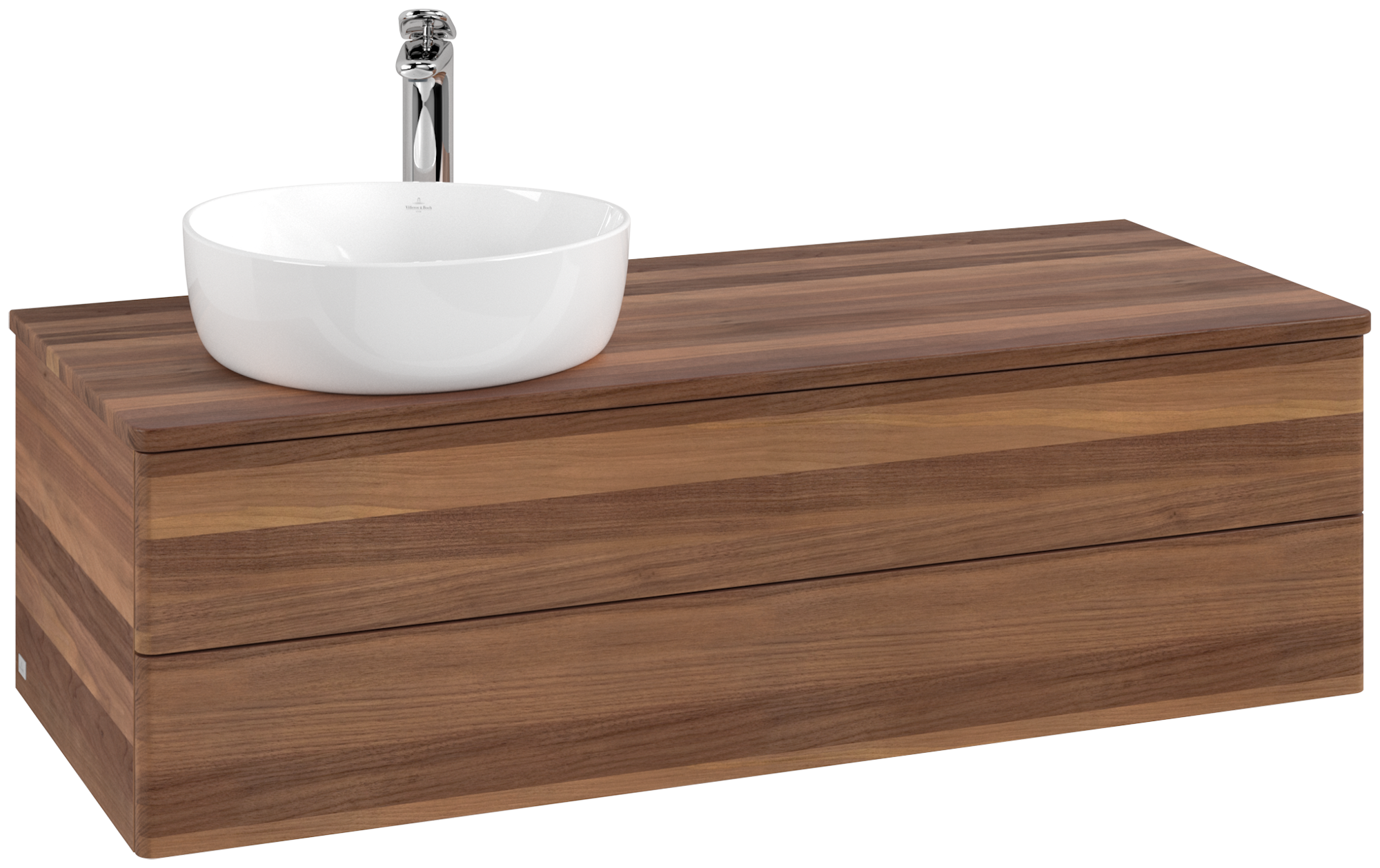 Villeroy & Boch Antao Waschbeckenunterschrank, mit Beleuchtung, 2 Auszüge, 1200x360x500mm, Front ohne Struktur, Korpus: Warm Walnut, Front: Warm Walnut, Abdeckplatte: Warm Walnut