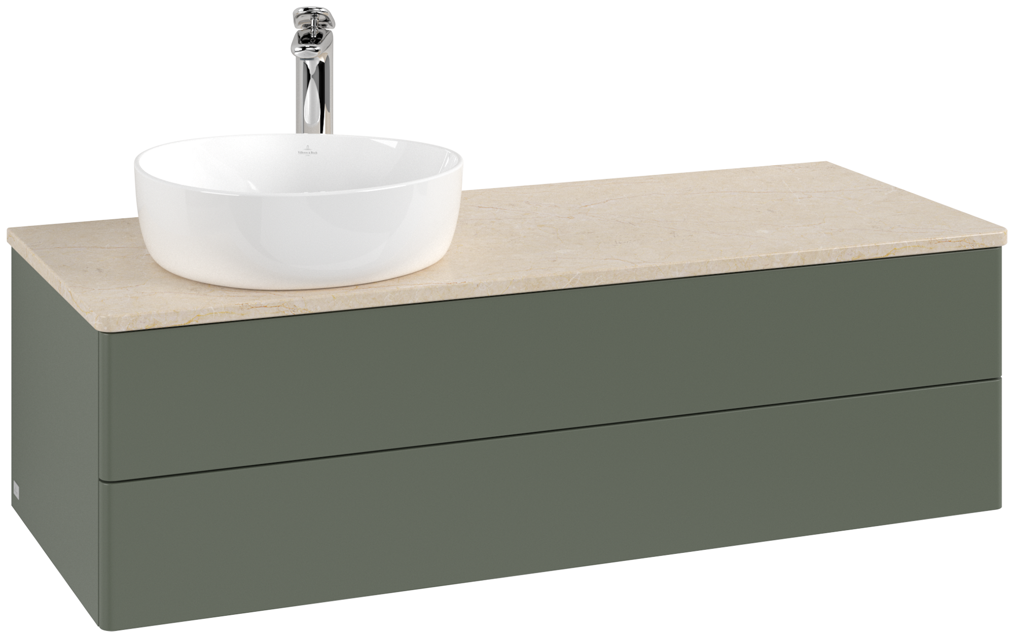 Villeroy & Boch Antao Vanity unit, with lighting, 2 pull-out compartments, 1200x360x500mm, Front without structure, Body: Leaf Green Matt Lacquer, Front: Leaf Green Matt Lacquer, Cover plate: Botticino
