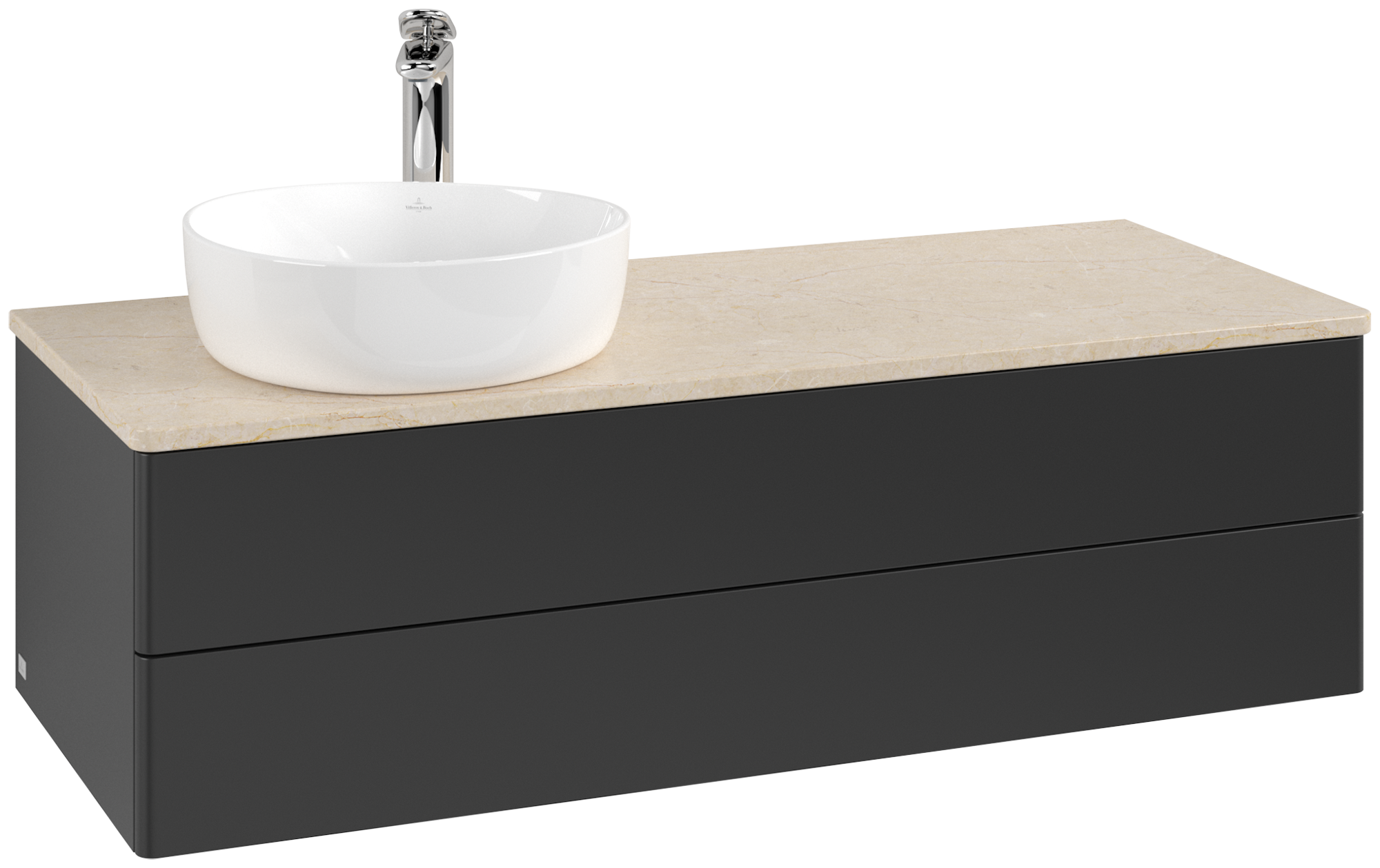 Villeroy & Boch Antao Waschbeckenunterschrank, mit Beleuchtung, 2 Auszüge, 1200x360x500mm, Front ohne Struktur, Korpus: Black Matt Lacquer, Front: Black Matt Lacquer, Abdeckplatte: Botticino