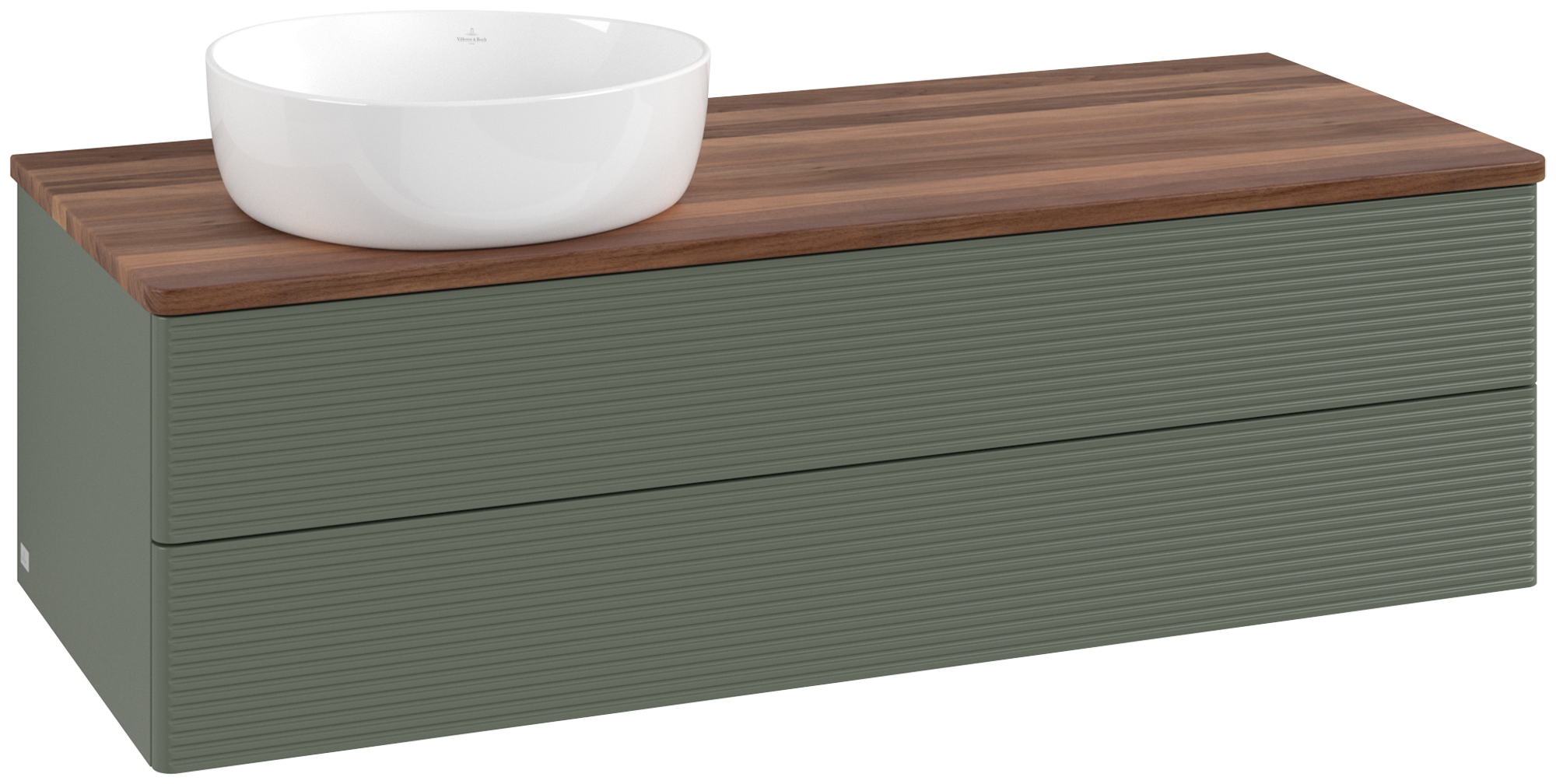 Villeroy & Boch Antao Vanity unit, with lighting, 2 pull-out compartments, 1200x360x500mm, Front with grain texture, Body: Leaf Green Matt Lacquer, Front: Leaf Green Matt Lacquer, Cover plate: Warm Walnut