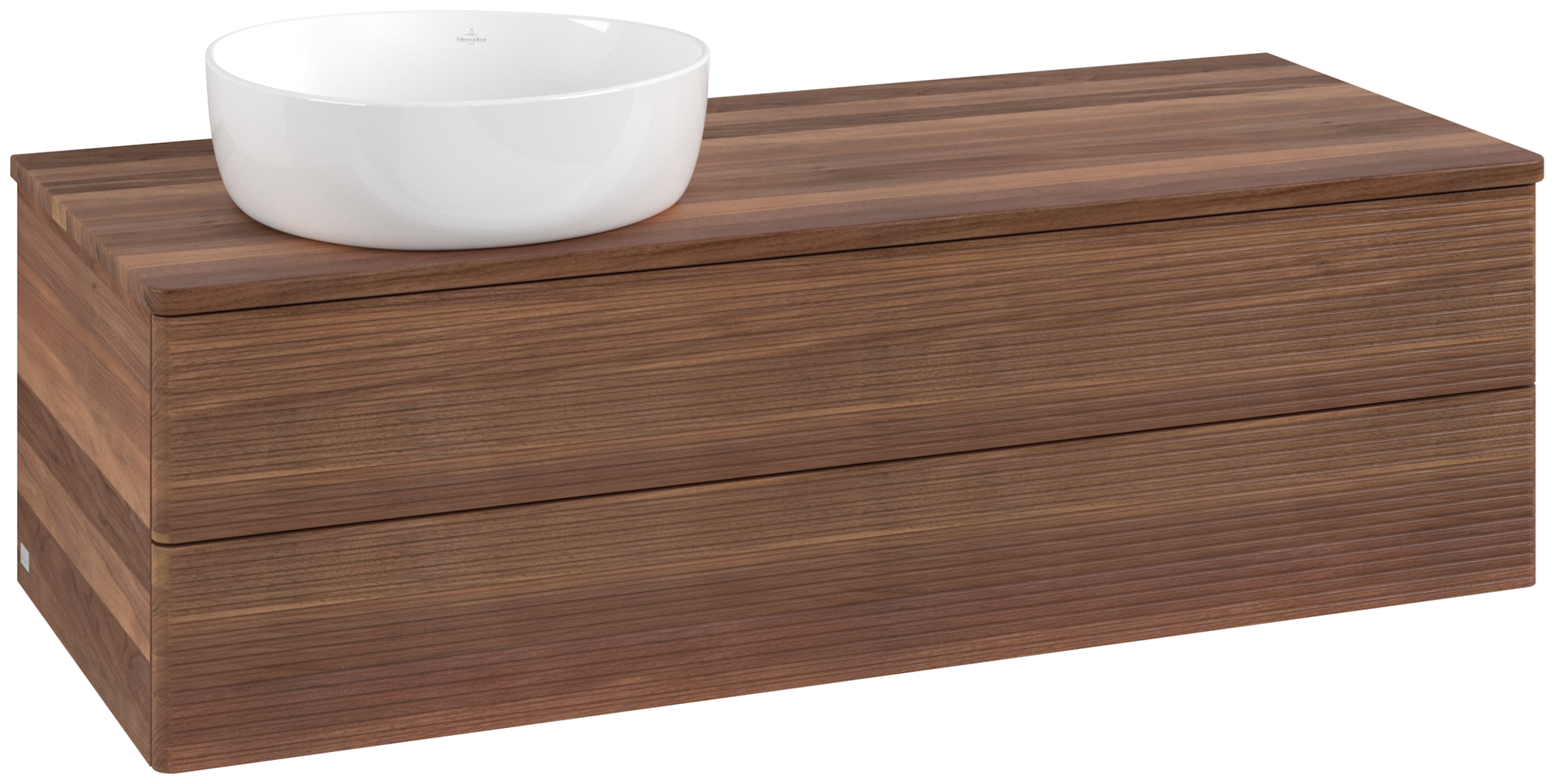 Villeroy & Boch Antao Waschbeckenunterschrank, mit Beleuchtung, 2 Auszüge, 1200x360x500mm, Front mit Struktur, Korpus: Warm Walnut, Front: Warm Walnut, Abdeckplatte: Warm Walnut