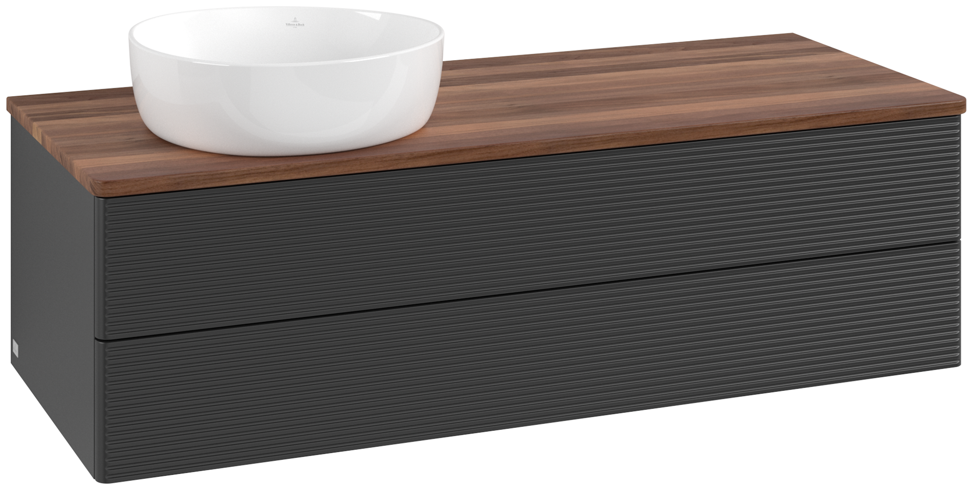 Villeroy & Boch Antao Waschbeckenunterschrank, mit Beleuchtung, 2 Auszüge, 1200x360x500mm, Front mit Struktur, Korpus: Black Matt Lacquer, Front: Black Matt Lacquer, Abdeckplatte: Warm Walnut