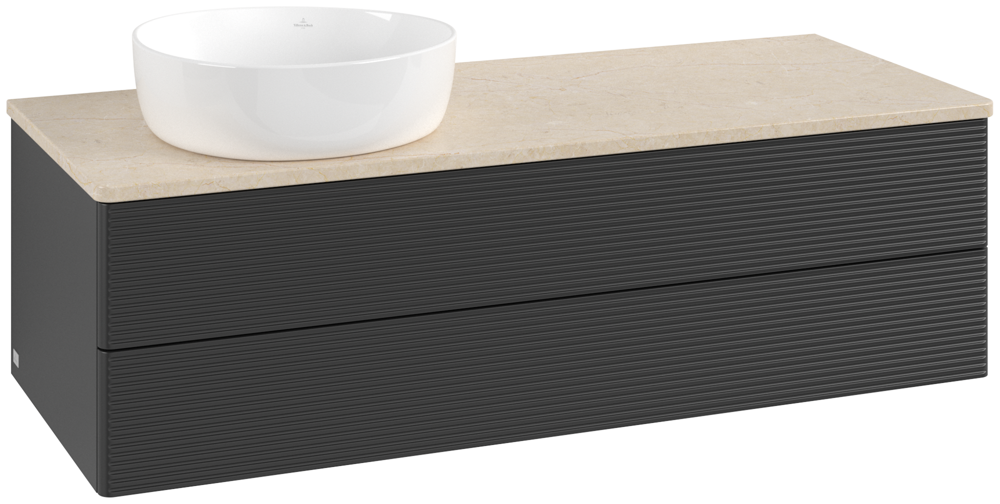 Villeroy & Boch Antao Waschbeckenunterschrank, mit Beleuchtung, 2 Auszüge, 1200x360x500mm, Front mit Struktur, Korpus: Black Matt Lacquer, Front: Black Matt Lacquer, Abdeckplatte: Botticino