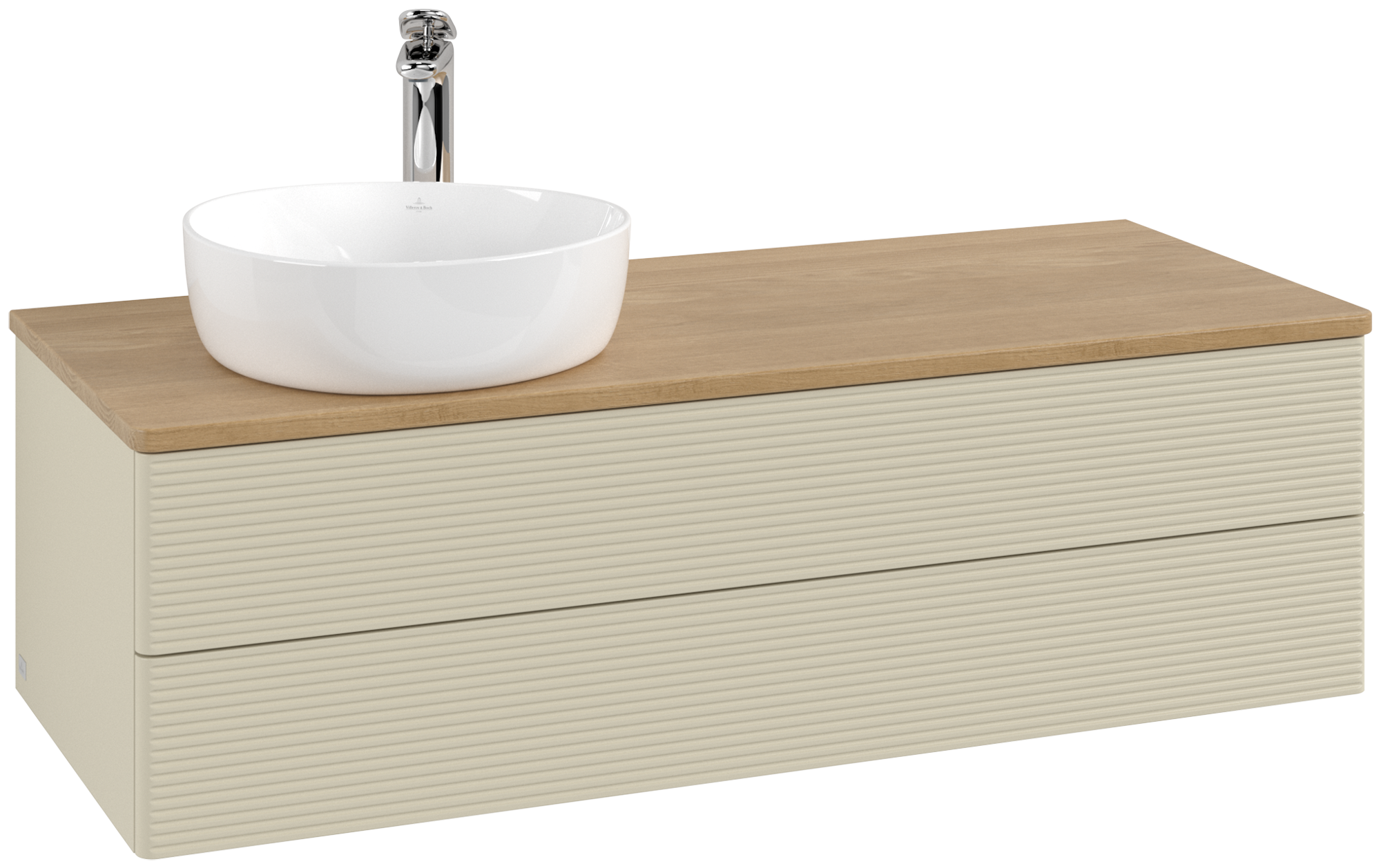 Villeroy & Boch Antao Modulo bajo, con iluminación, 2 compartimentos extraíbles, 1200x360x500mm, Frontal con textura granulosa, Cuerpo: Silk Grey Matt Lacquer, Frontal: Silk Grey Matt Lacquer, Placa de cubierta: Honey Oak