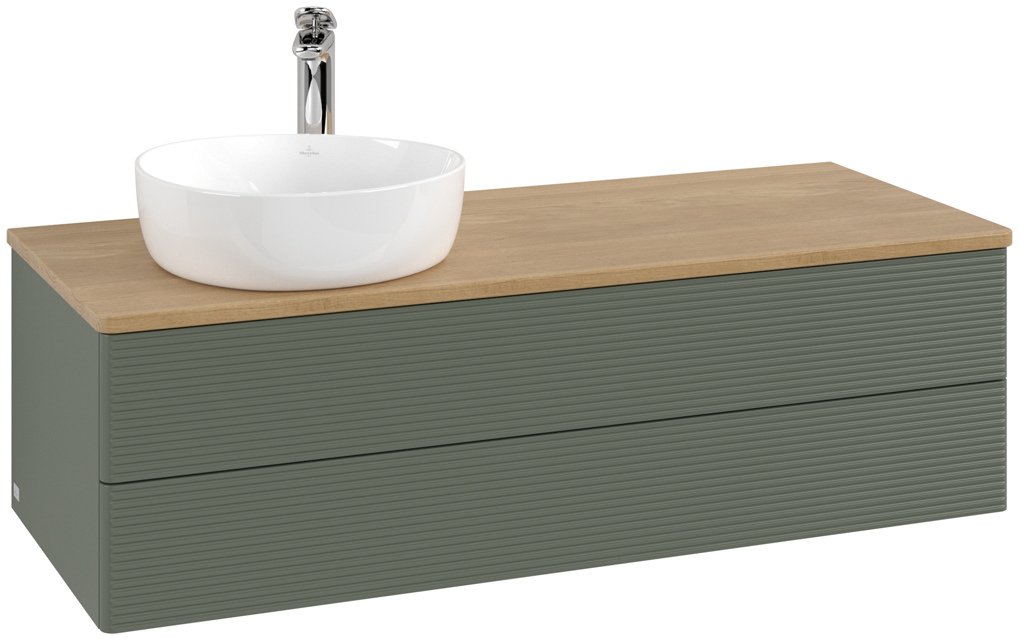 Villeroy & Boch Antao Vanity unit, with lighting, 2 pull-out compartments, 1200x360x500mm, Front with grain texture, Body: Leaf Green Matt Lacquer, Front: Leaf Green Matt Lacquer, Cover plate: Honey Oak