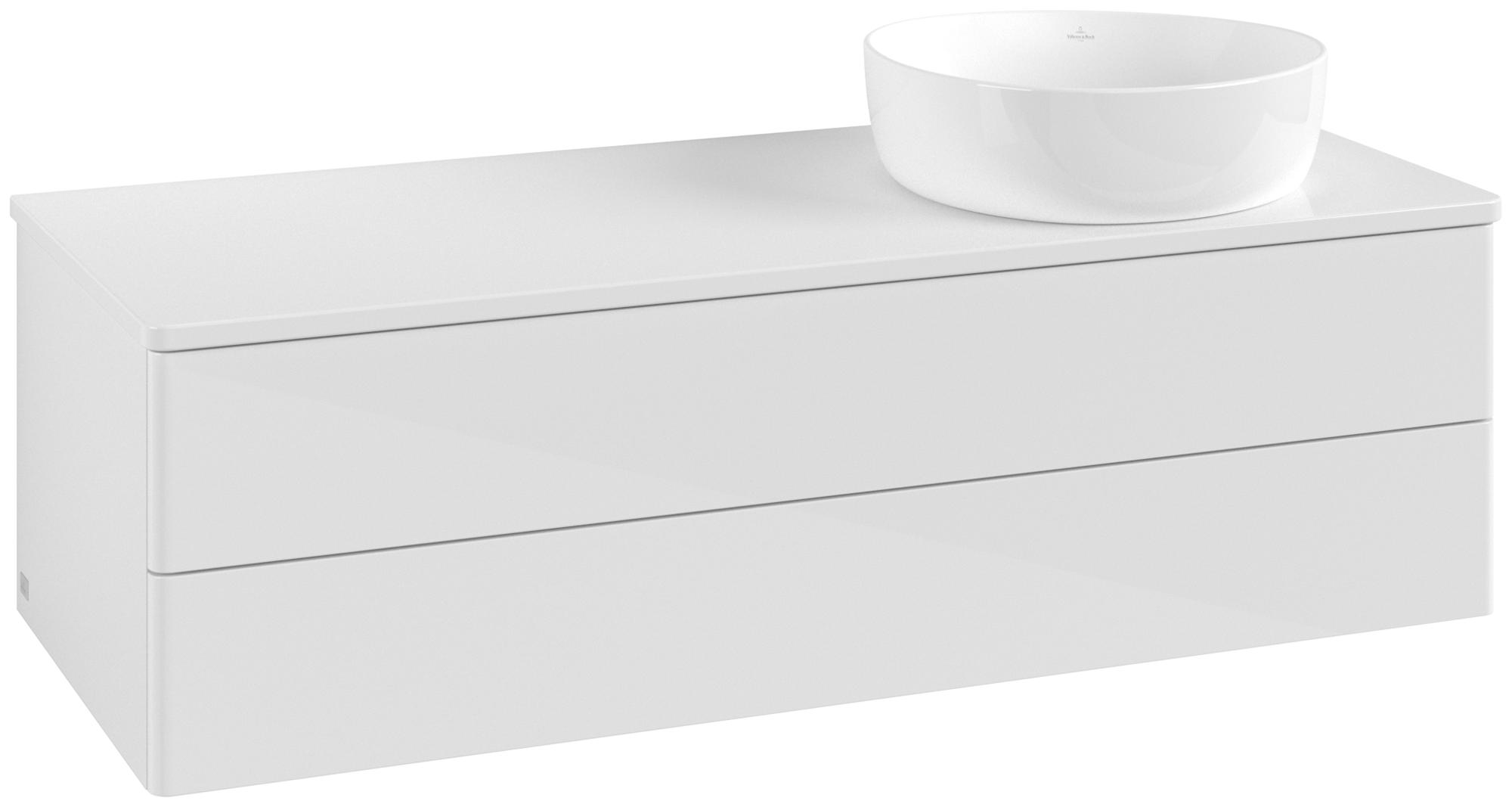 Villeroy & Boch Antao Waschbeckenunterschrank, mit Beleuchtung, 2 Auszüge, 1200x360x500mm, Front ohne Struktur, Korpus: Glossy White Lacquer, Front: Glossy White Lacquer, Abdeckplatte: Glossy White Lacquer