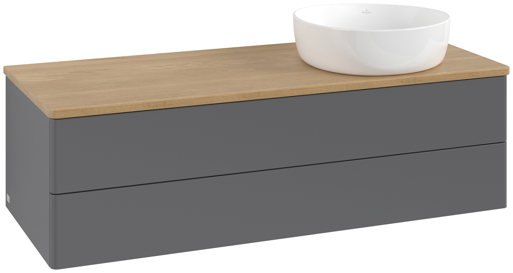 Villeroy & Boch Antao Vanity unit, with lighting, 2 pull-out compartments, 1200x360x500mm, Front without structure, Body: Anthracite Matt Lacquer, Front: Anthracite Matt Lacquer, Cover plate: Honey Oak