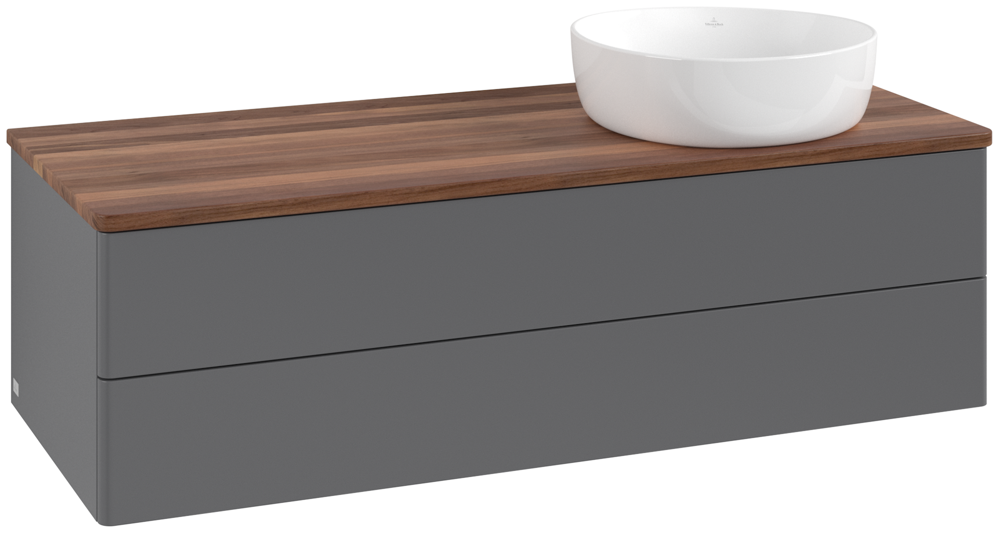 Villeroy & Boch Antao Vanity unit, with lighting, 2 pull-out compartments, 1200x360x500mm, Front without structure, Body: Anthracite Matt Lacquer, Front: Anthracite Matt Lacquer, Cover plate: Warm Walnut