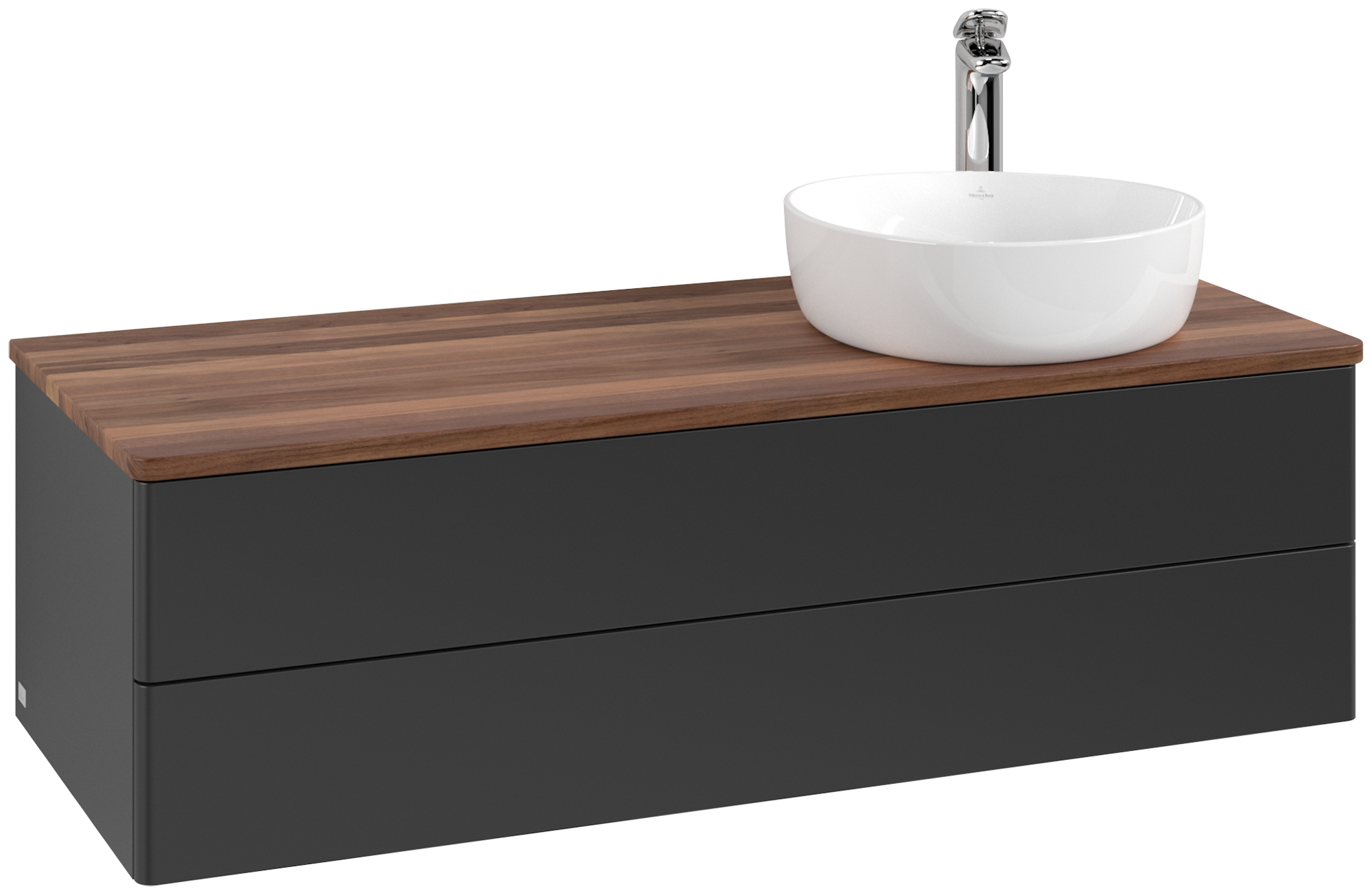 Villeroy & Boch Antao Vanity unit, with lighting, 2 pull-out compartments, 1200x360x500mm, Front without structure, Body: Black Matt Lacquer, Front: Black Matt Lacquer, Cover plate: Warm Walnut