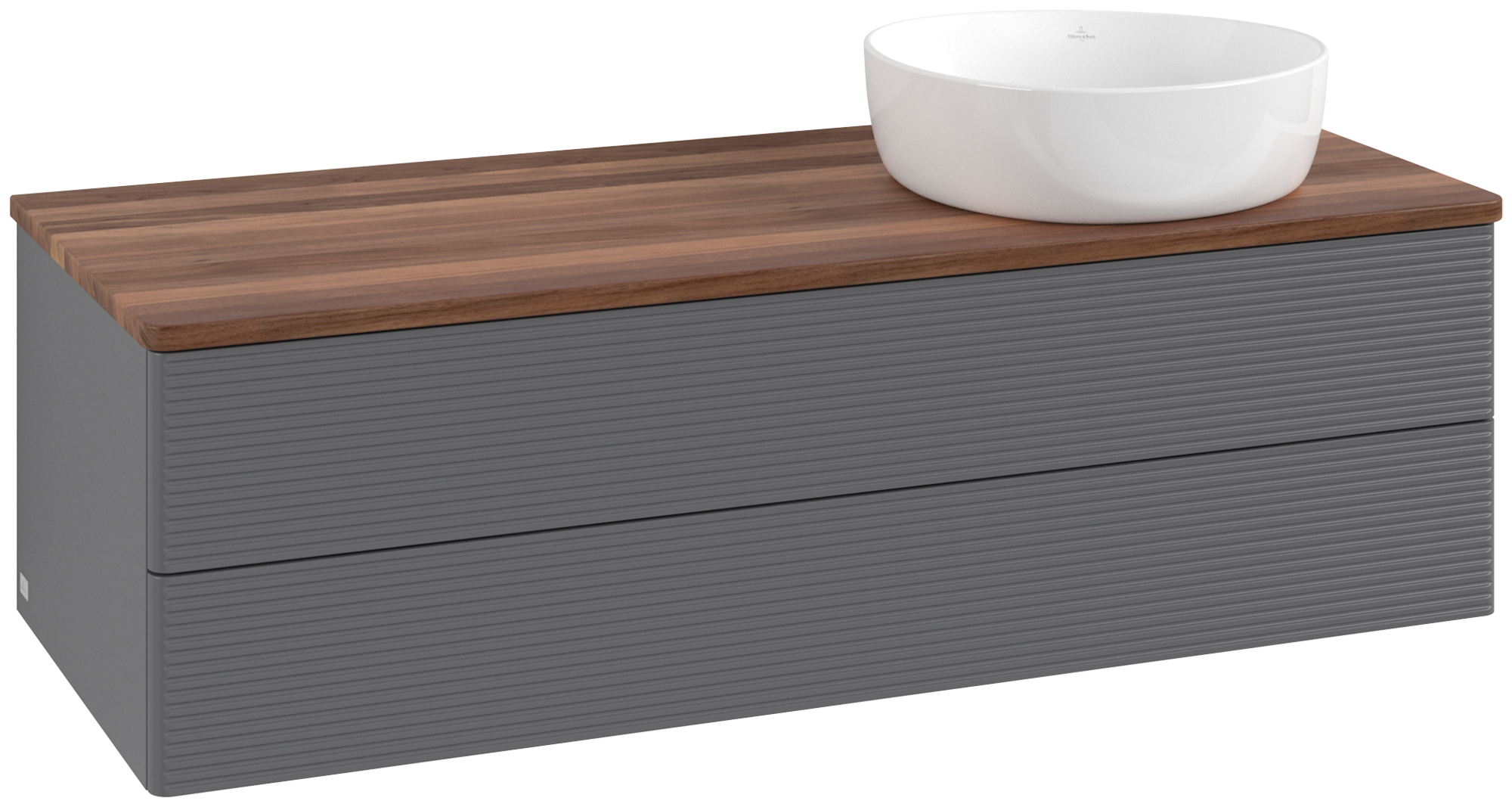 Villeroy & Boch Antao Vanity unit, with lighting, 2 pull-out compartments, 1200x360x500mm, Front with grain texture, Body: Anthracite Matt Lacquer, Front: Anthracite Matt Lacquer, Cover plate: Warm Walnut